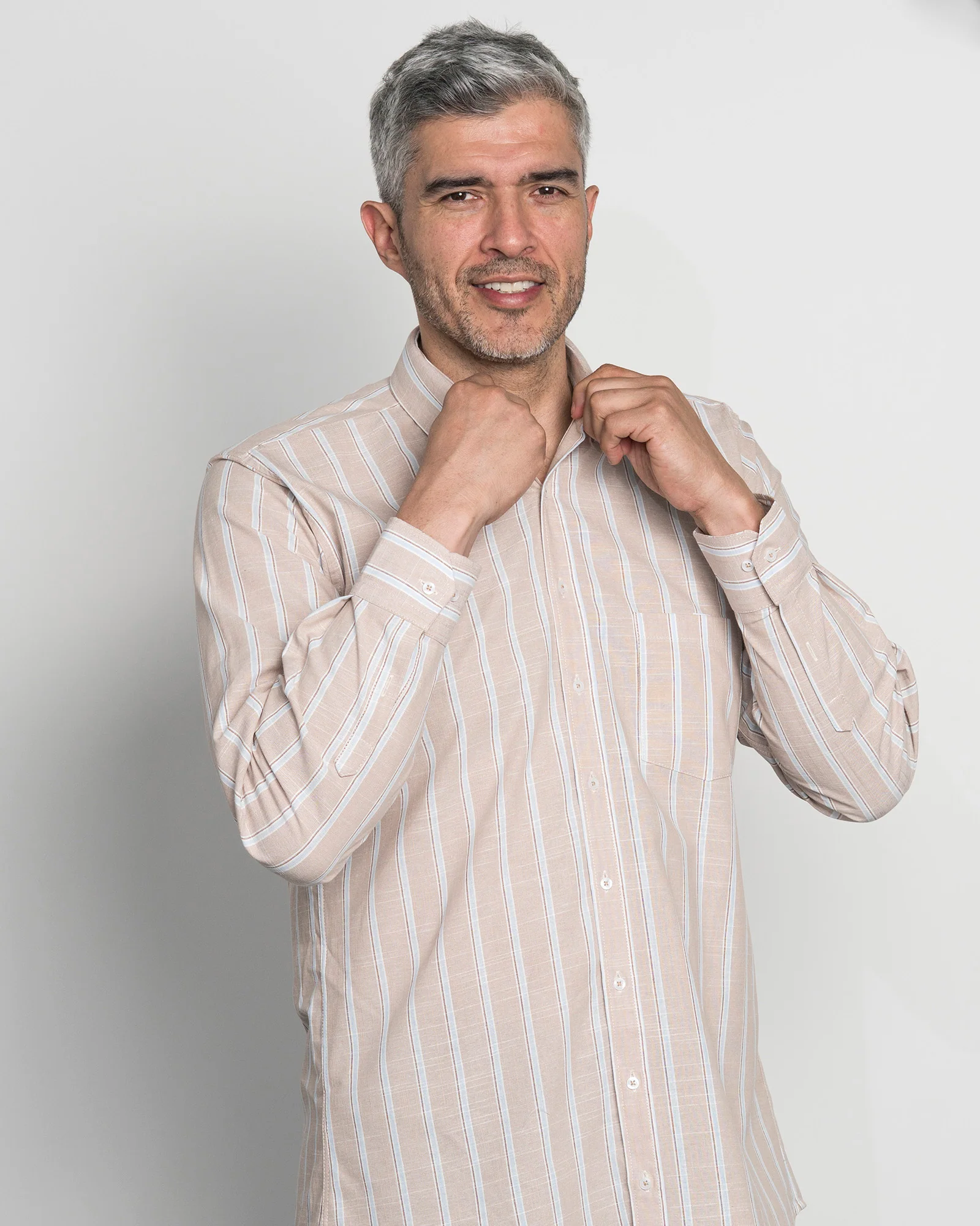 Camisa Algodón Beige Raya Azul - Image 2