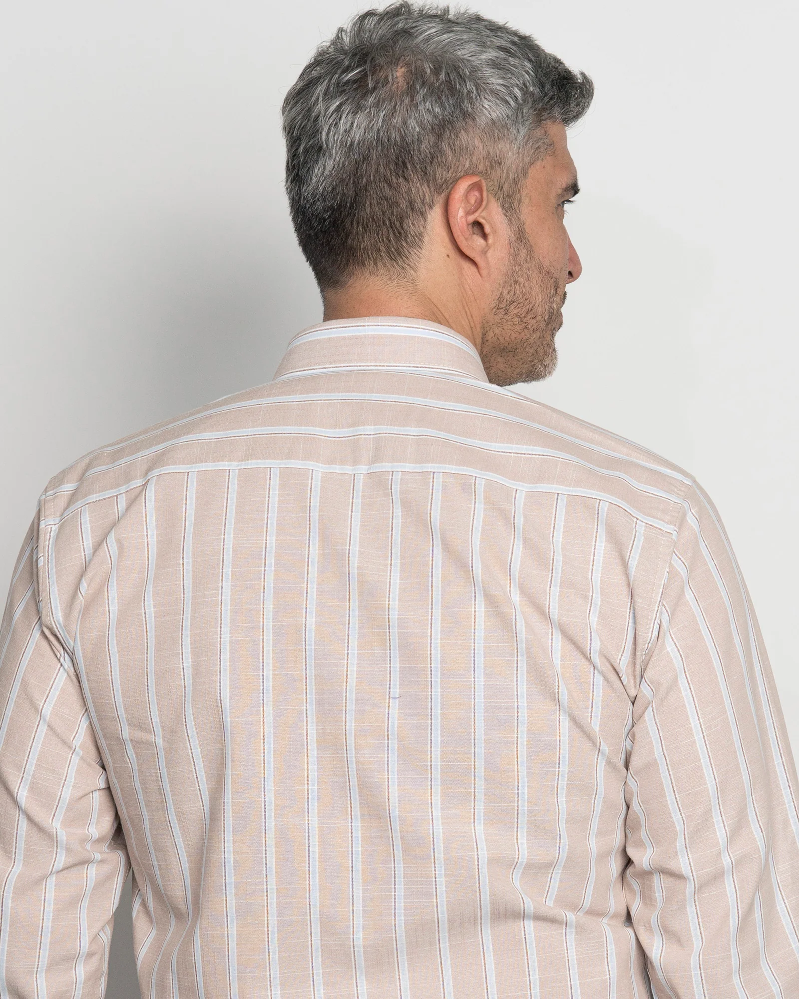 Camisa Algodón Beige Raya Azul - Image 5