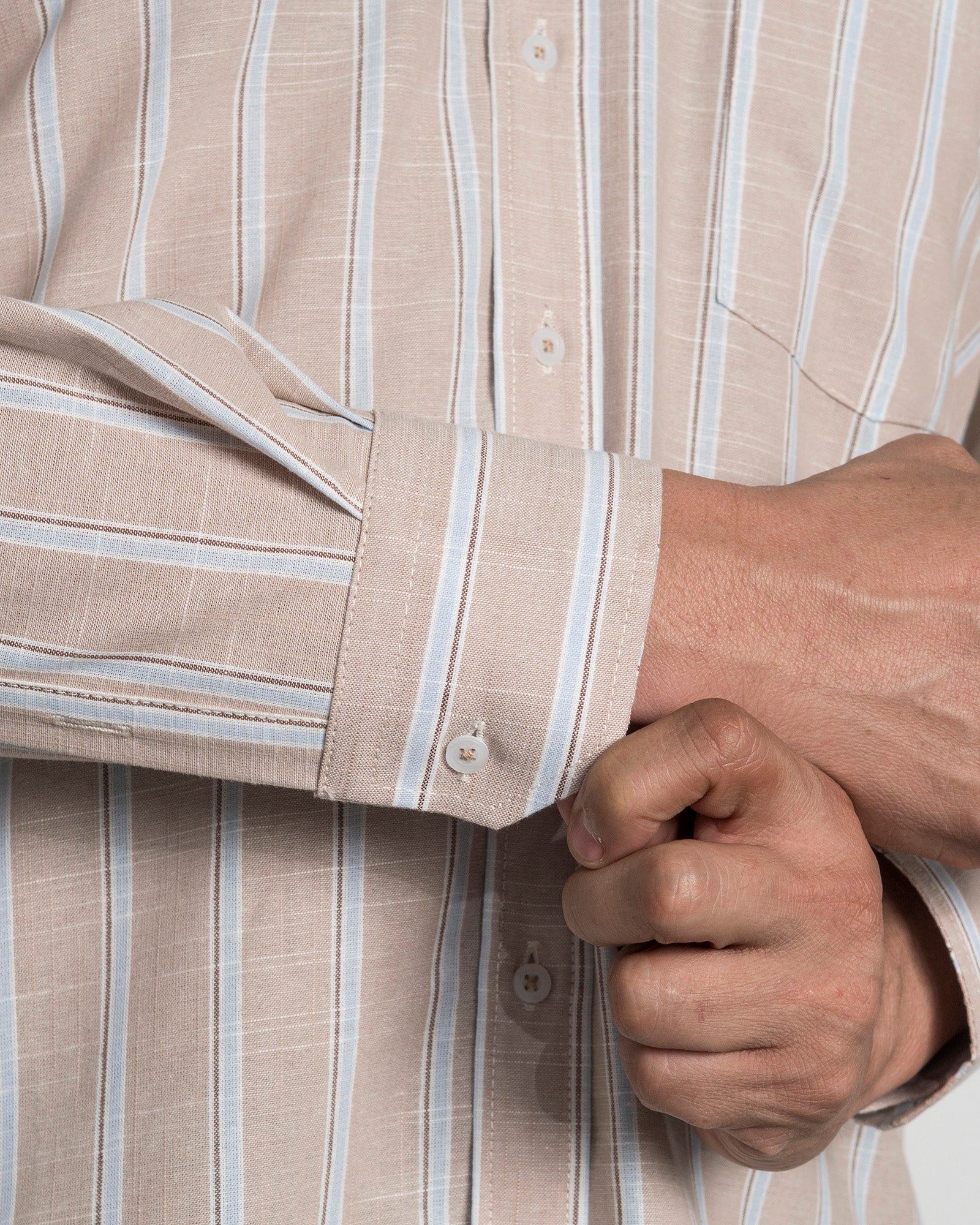 Camisa Algodón Beige Raya Azul - Image 6
