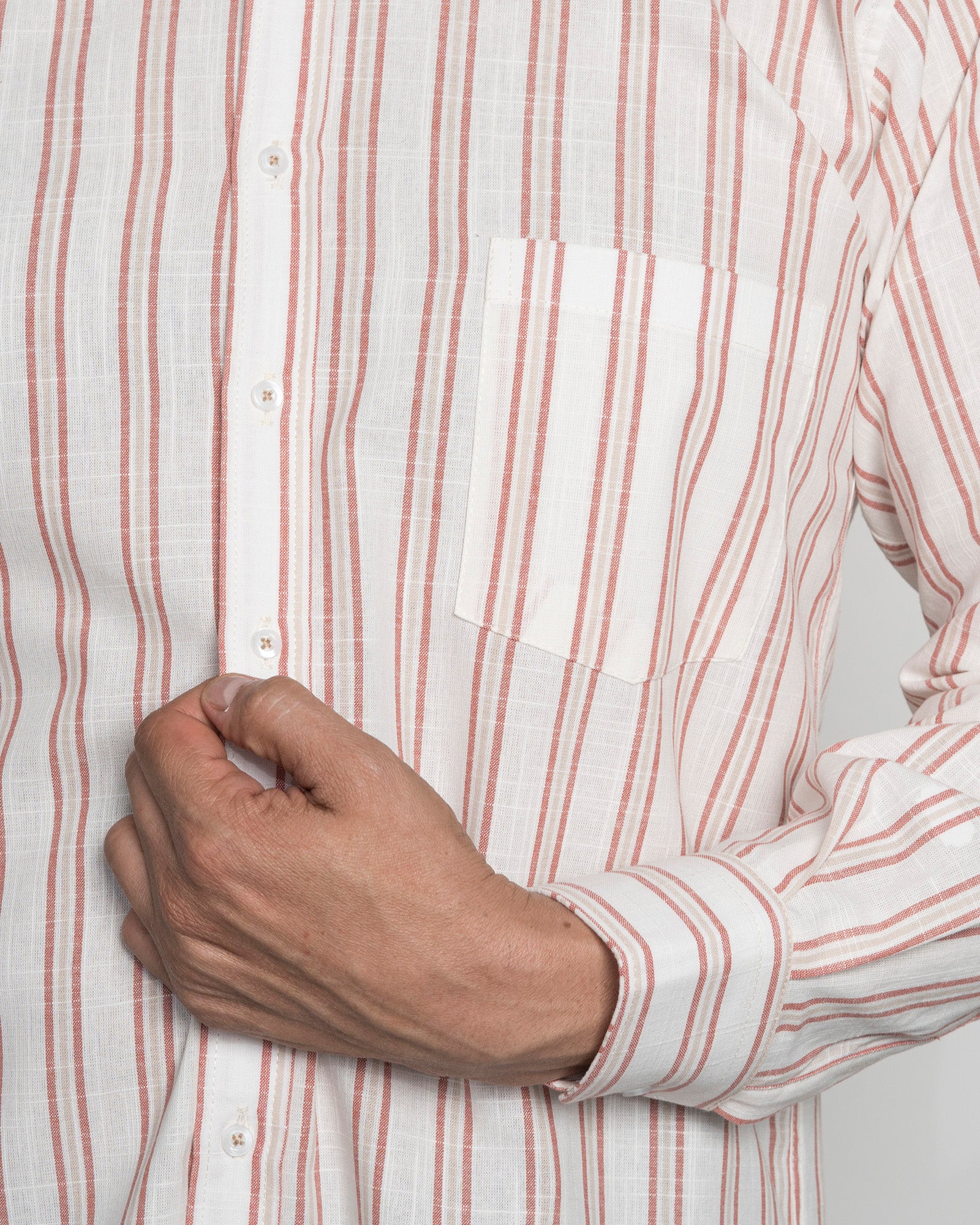 Camisa Algodón Beige Raya Vino Tinto - Image 5