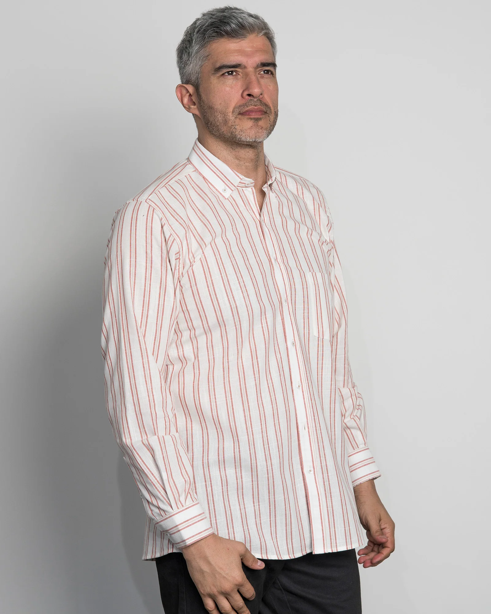 Camisa Algodón Beige Raya Vino Tinto - Image 6