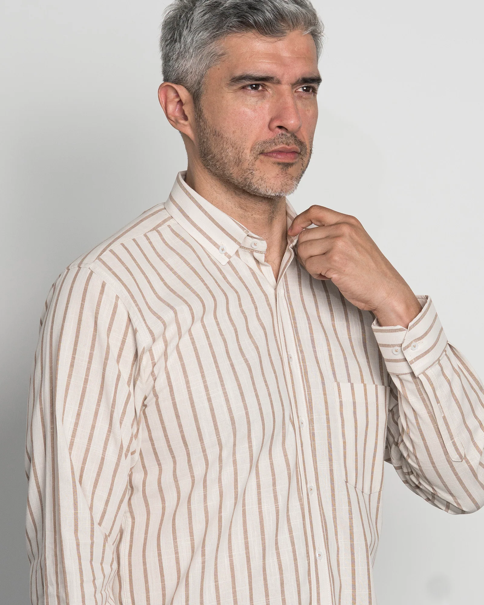 Camisa Algodon Rayas Beige - Image 4