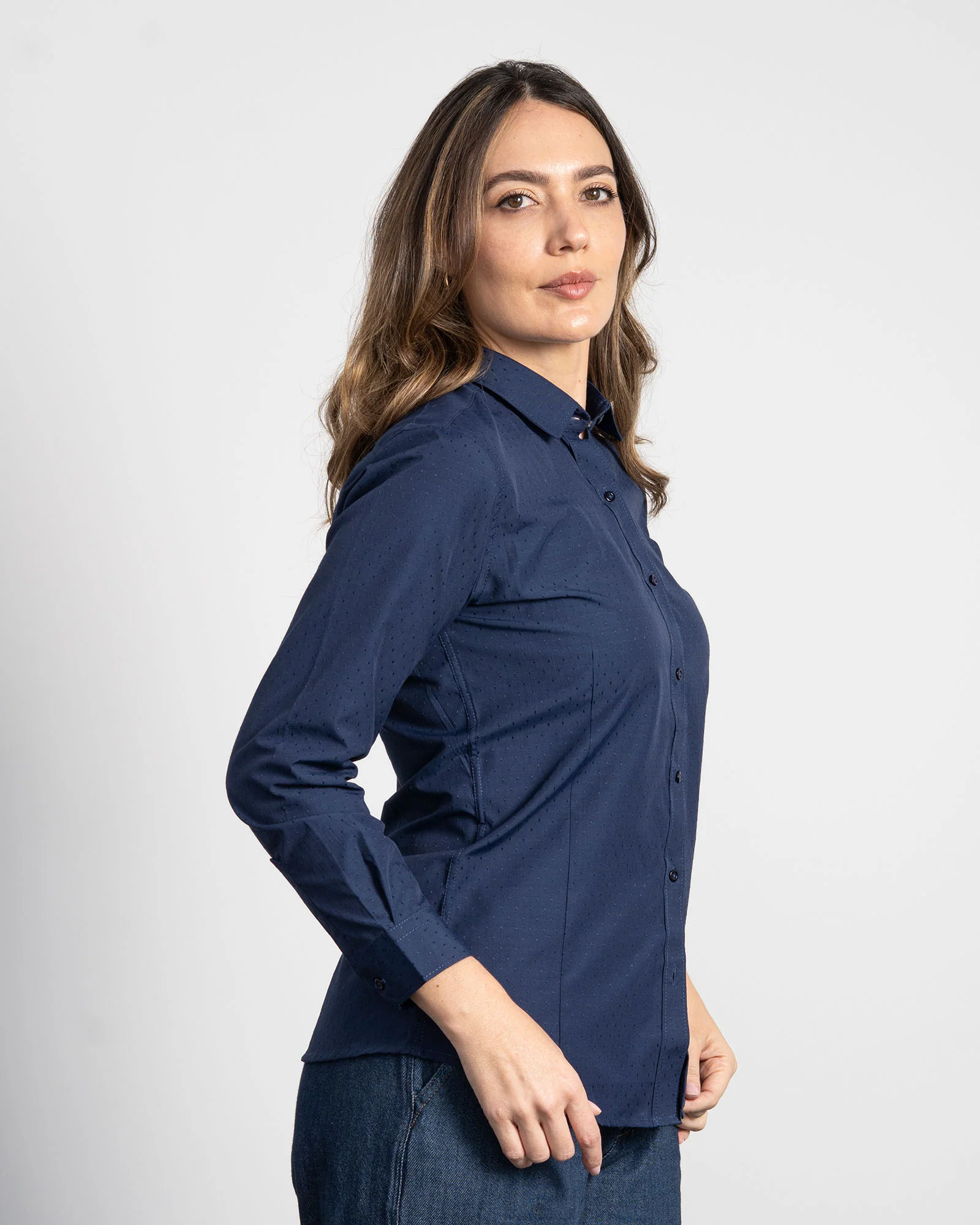 Camisa Azul Oscura Puntos Mujer - Image 3