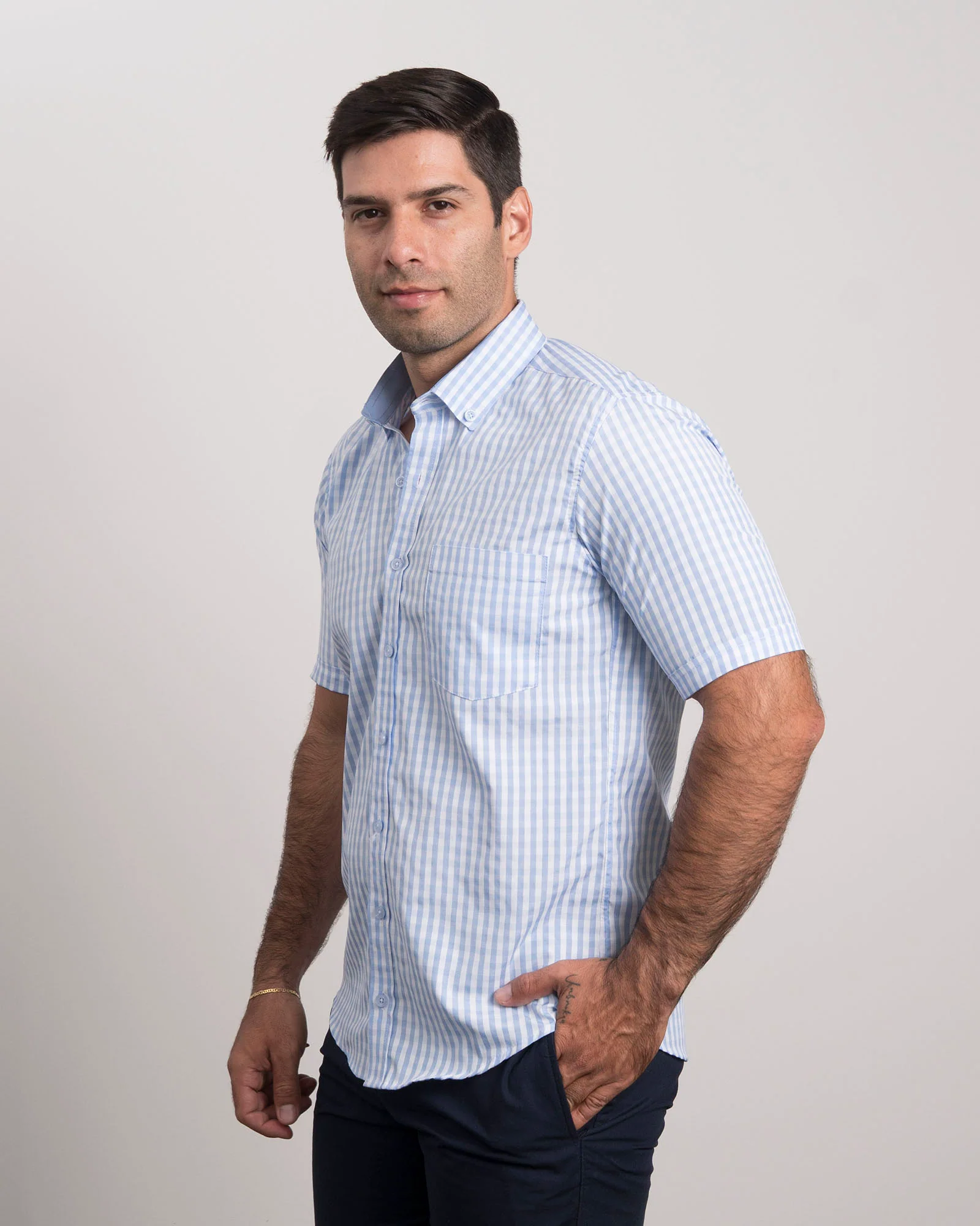 Camisa Cuadros Manga Corta Azul Celeste - Image 3
