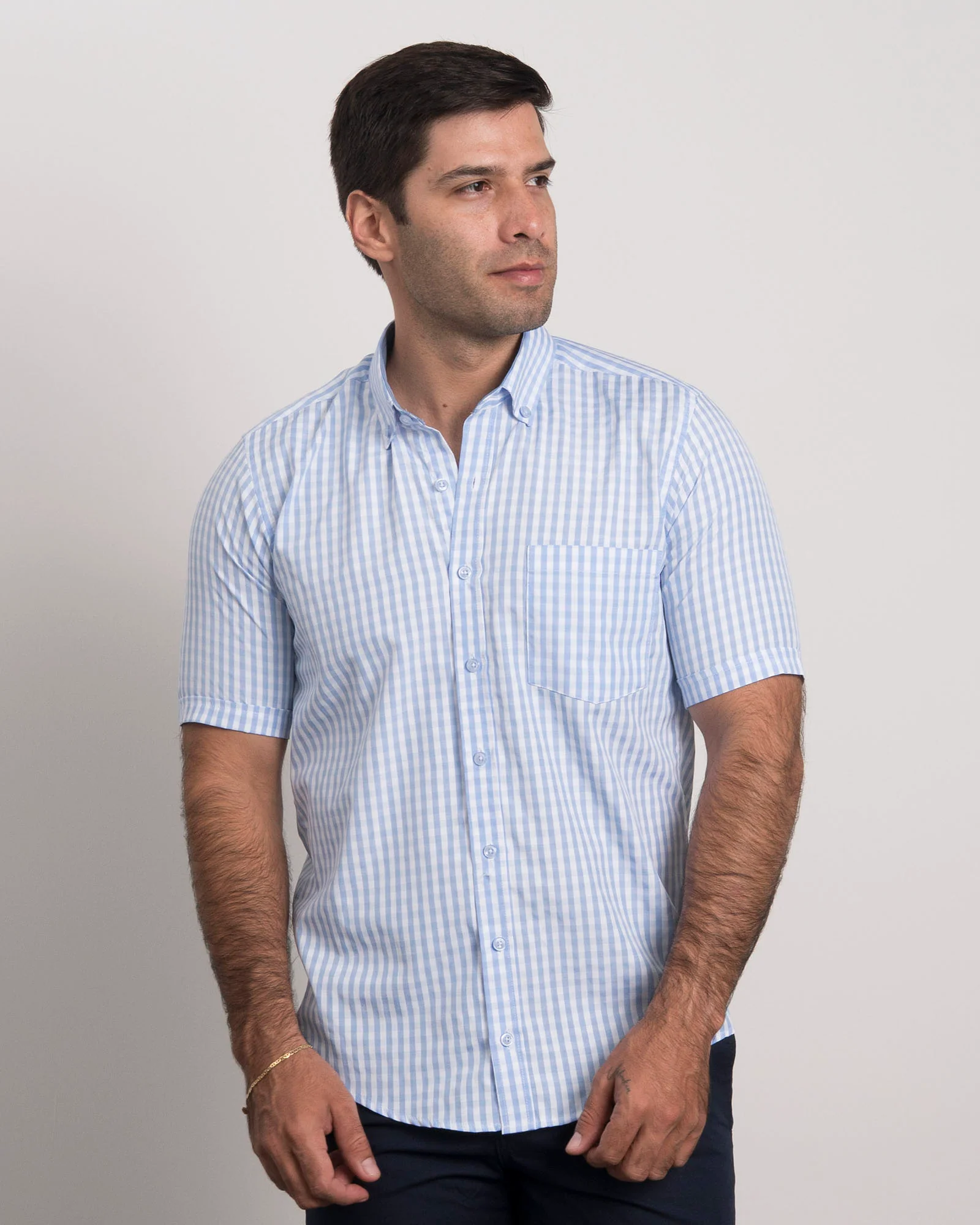 Camisa Cuadros Manga Corta Azul Celeste - Image 4