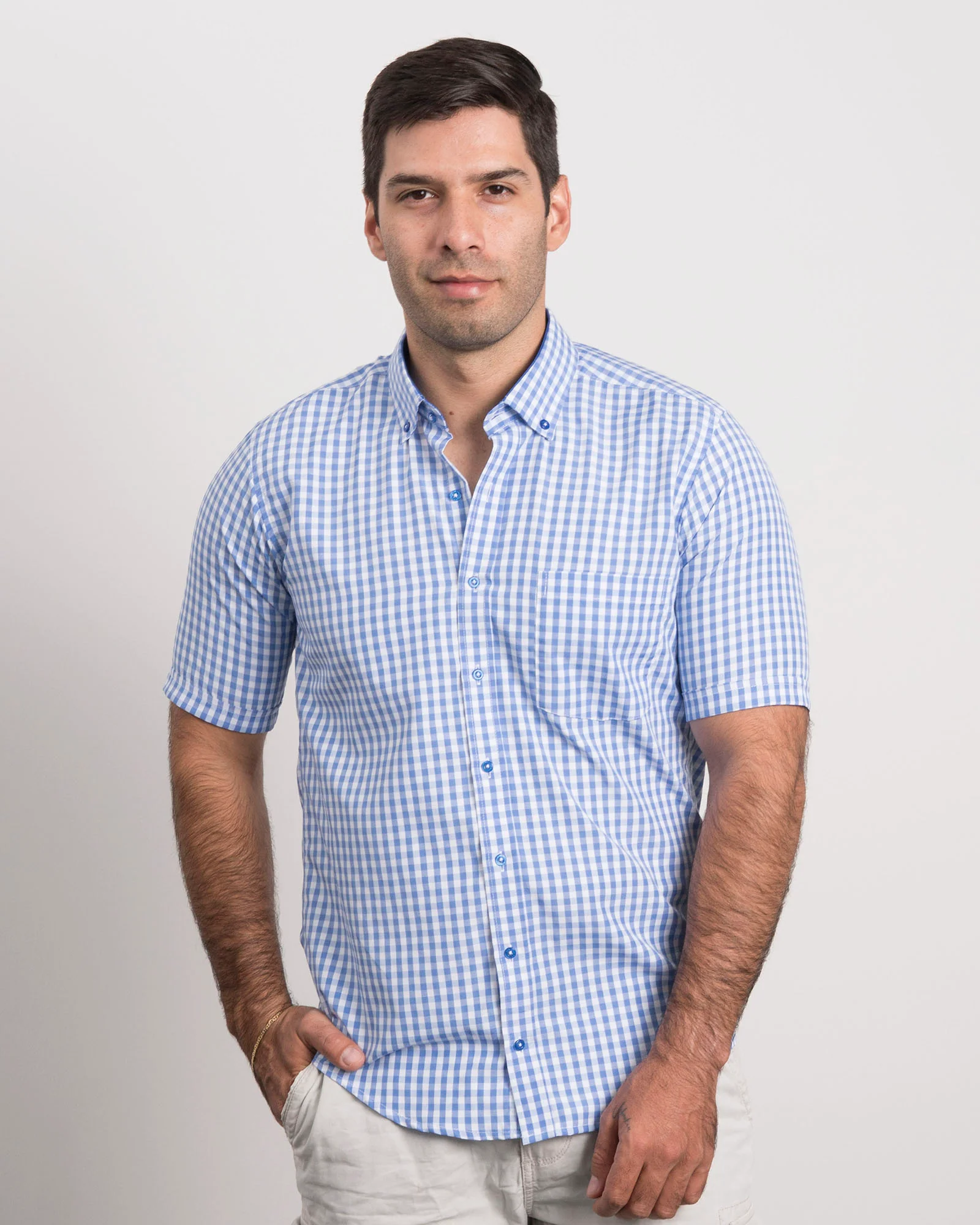 Camisa Cuadros Manga Corta Azul Claro - Image 3