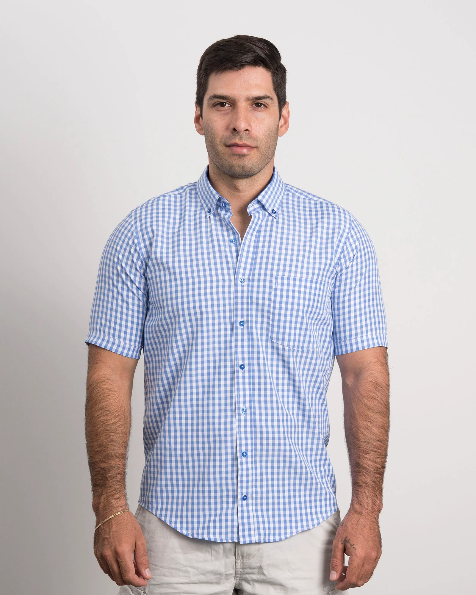 Camisa Cuadros Manga Corta Azul Claro - Image 4