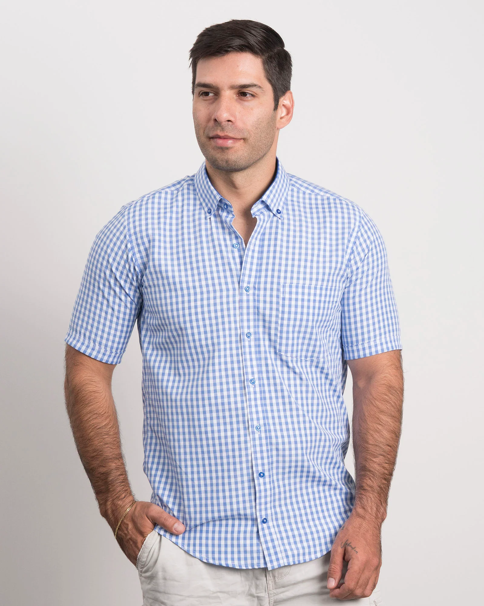 Camisa Cuadros Manga Corta Azul Claro - Image 6