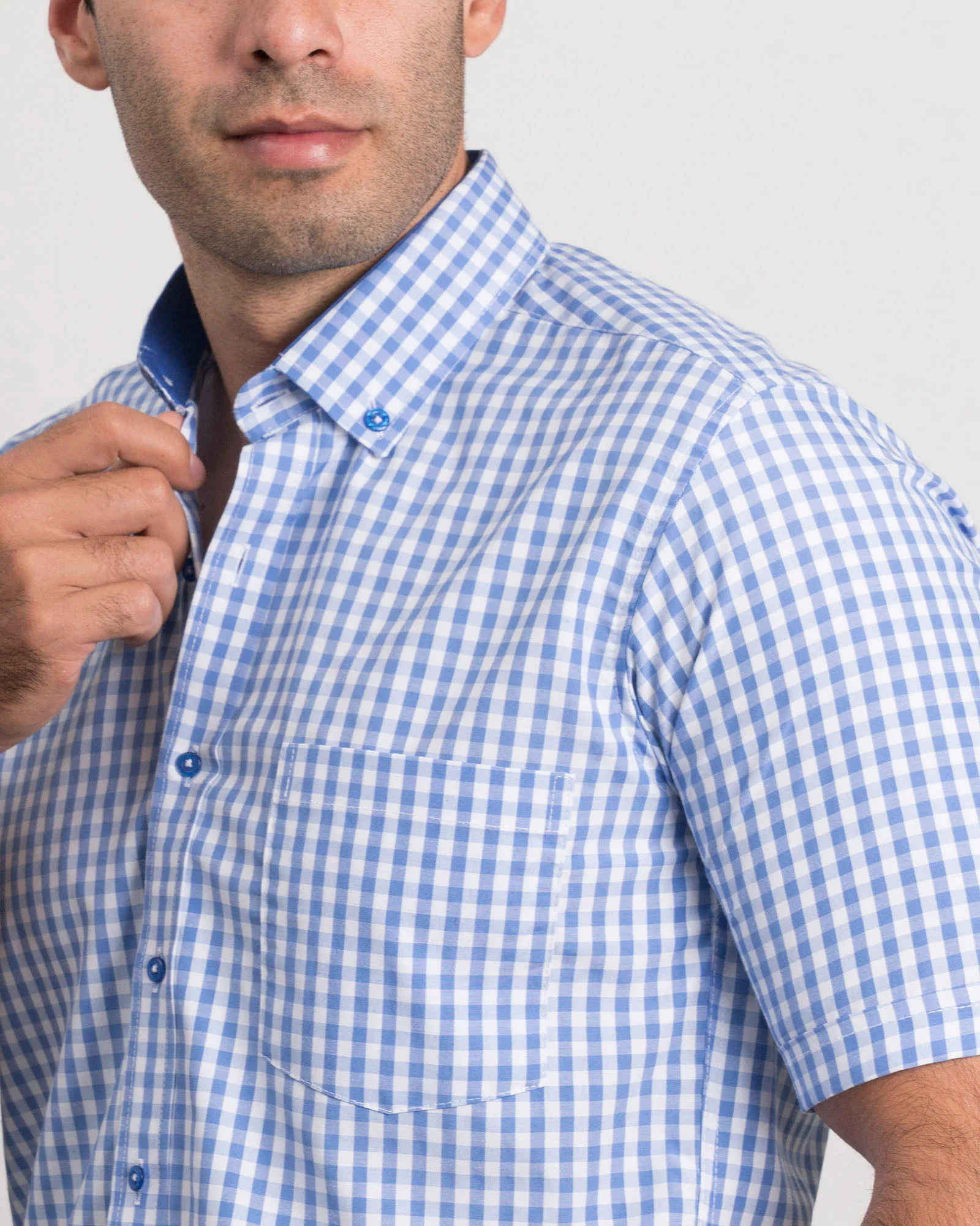 Camisa Cuadros Manga Corta Azul Claro - Image 7
