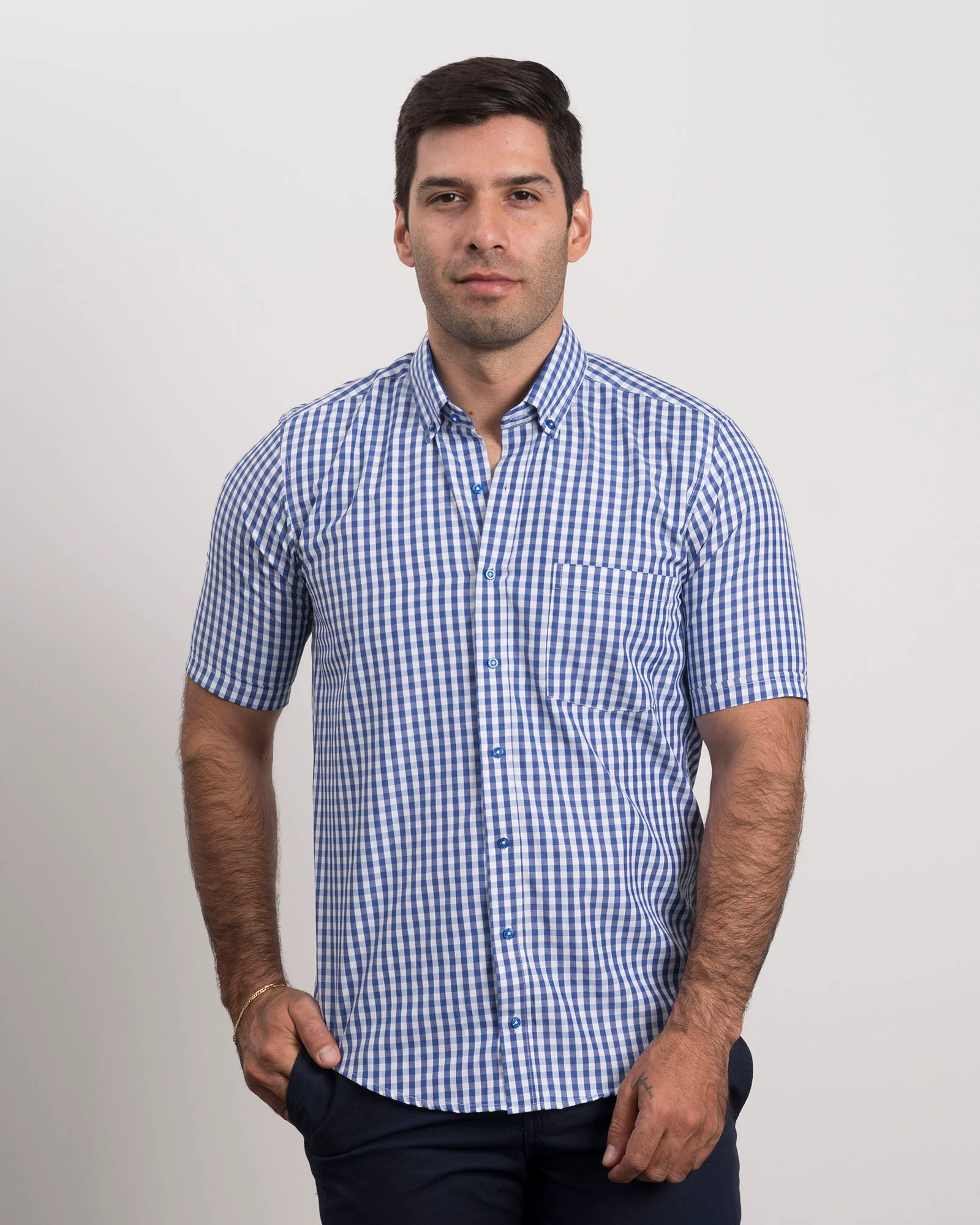 Camisa Cuadros Manga Corta Azul Marino - Image 3