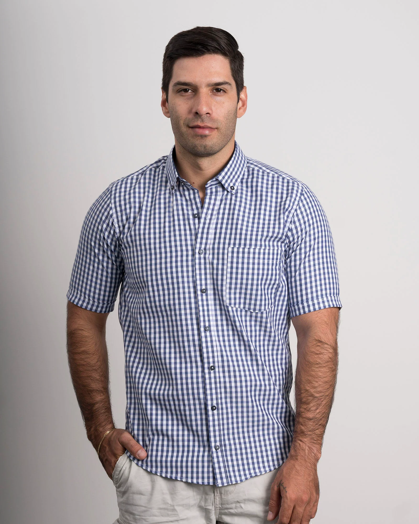Camisa Cuadros Manga Corta Azul Oscuro - Image 3