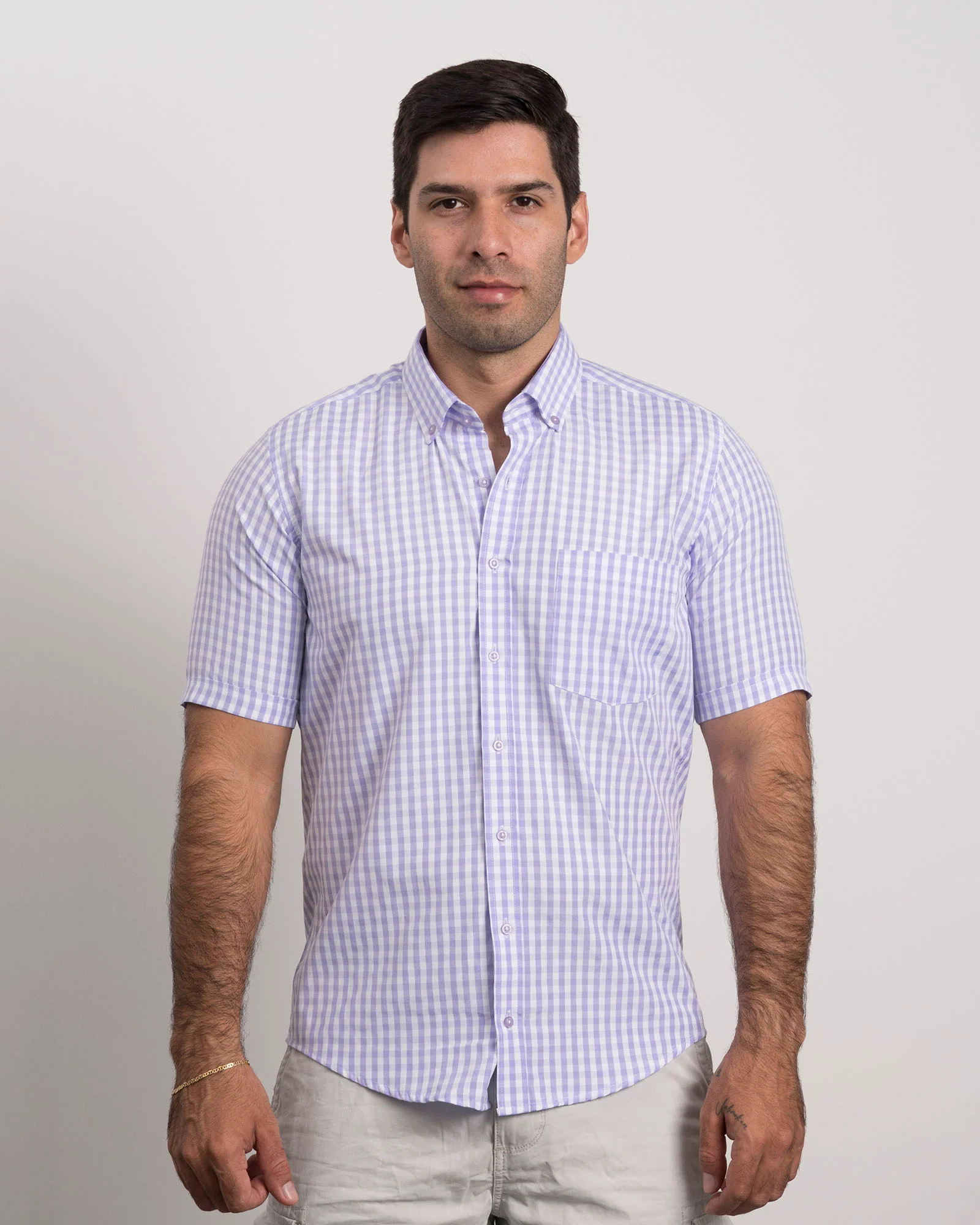 Camisa Cuadros Manga Corta Lila - Image 3