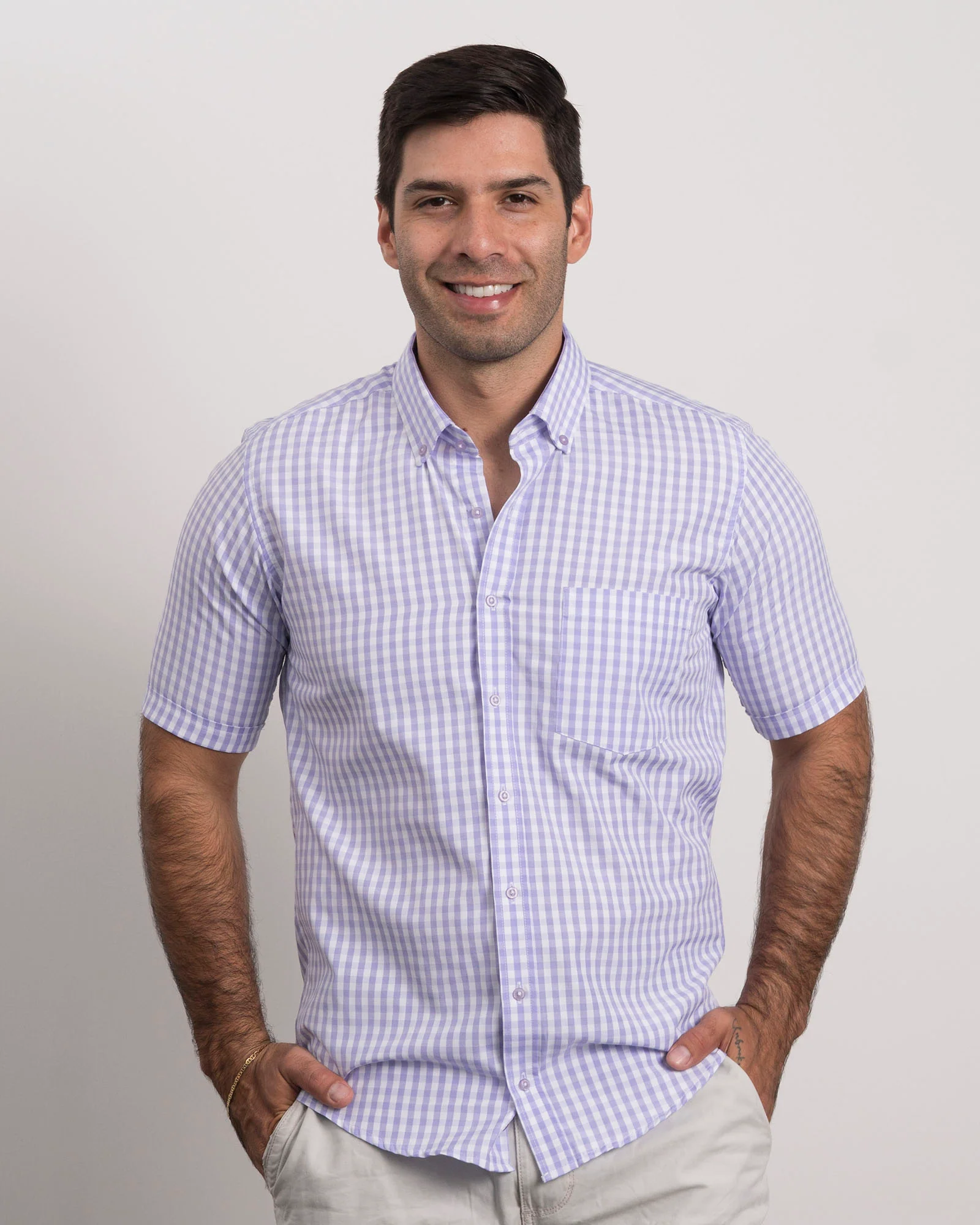 Camisa Cuadros Manga Corta Lila - Image 4