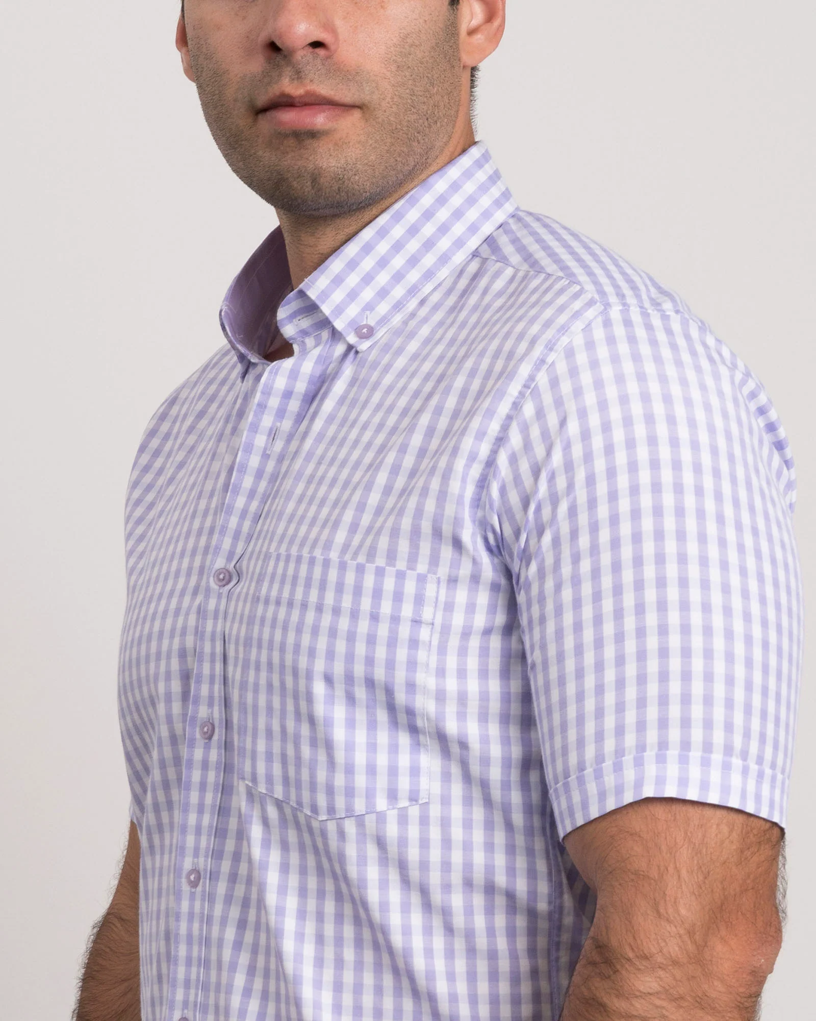 Camisa Cuadros Manga Corta Lila - Image 5