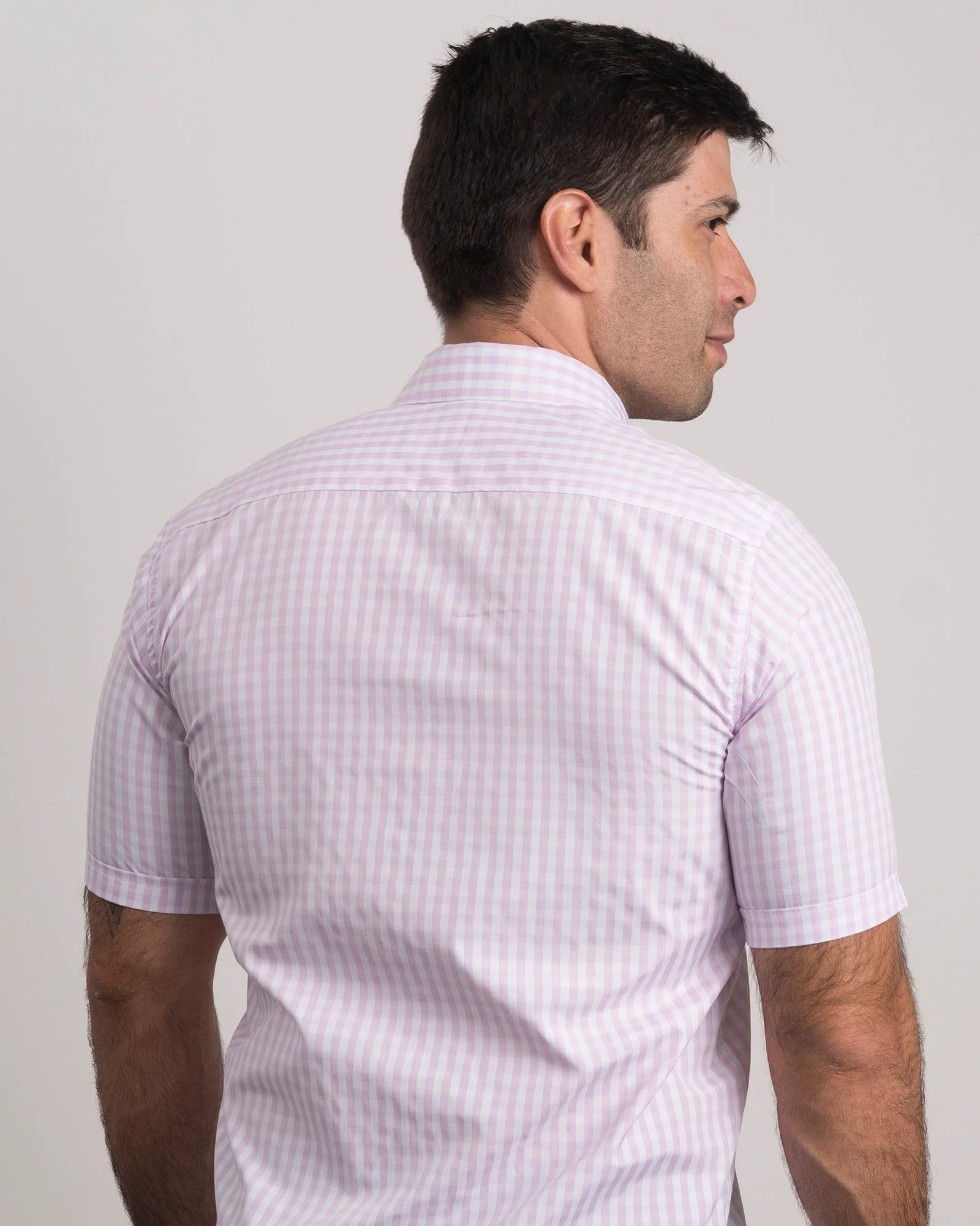 Camisa Cuadros Manga Corta Rosada - Image 6