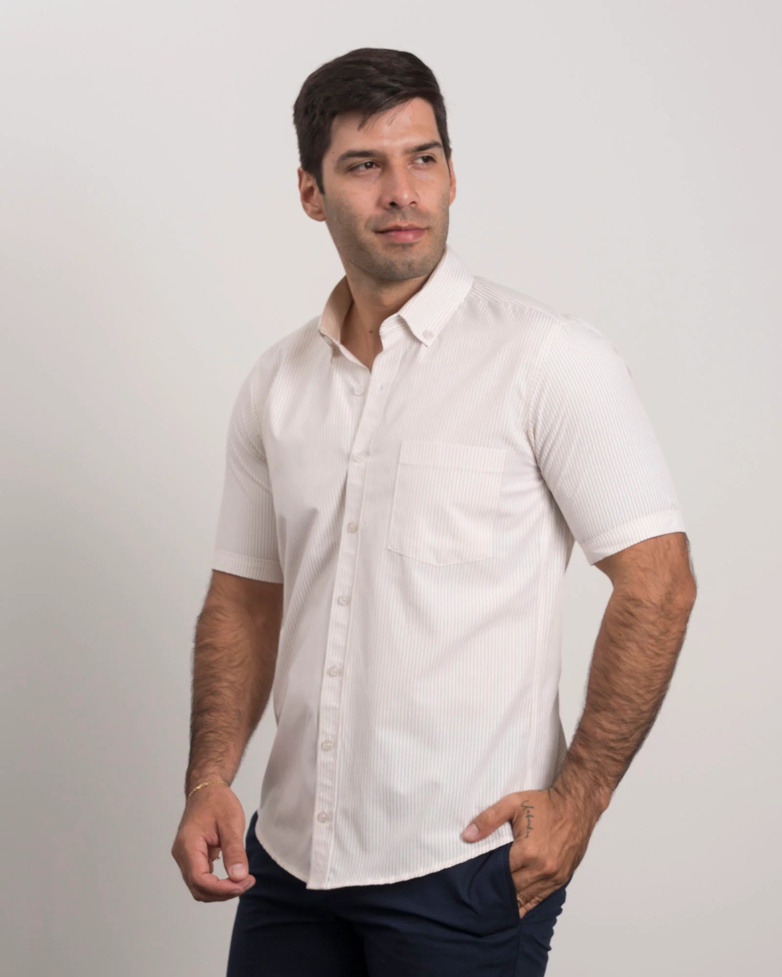 Camisa Rayas Manga Corta Beige1 - Image 5