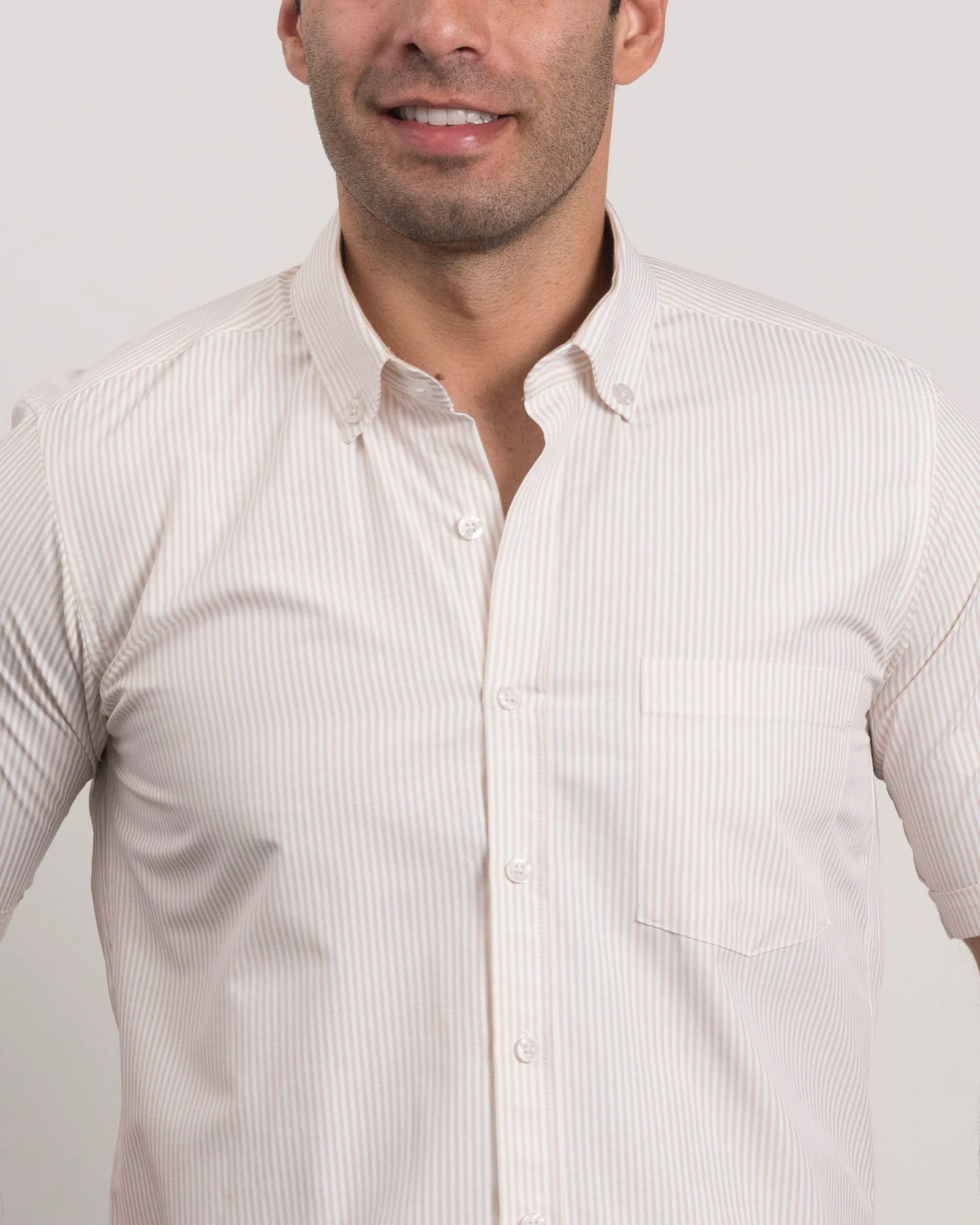 Camisa Rayas Manga Corta Beige1 - Image 6