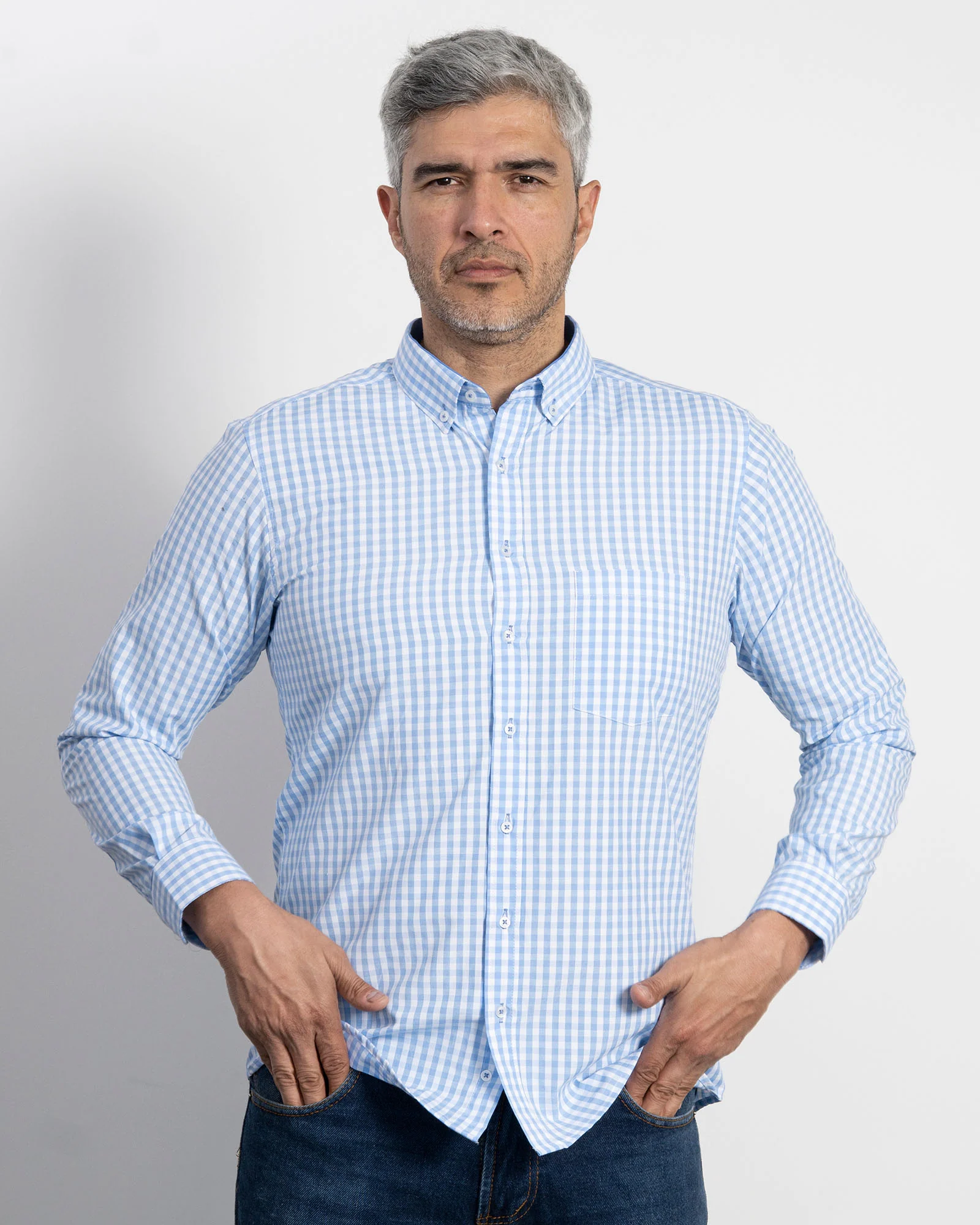 Camisa Cuadros Unicolor Azul Clara - Image 3