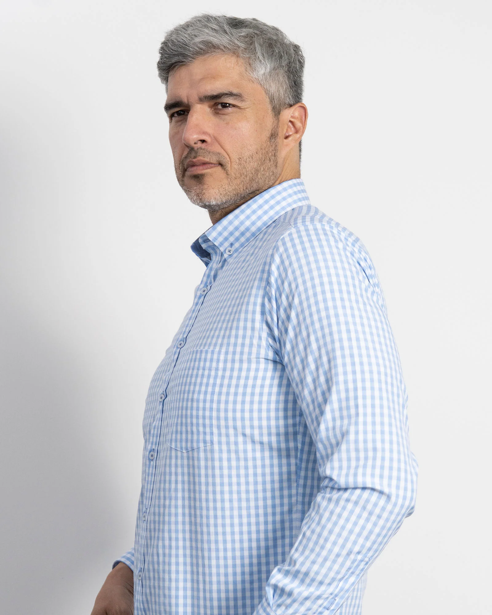 Camisa Cuadros Unicolor Azul Clara - Image 4