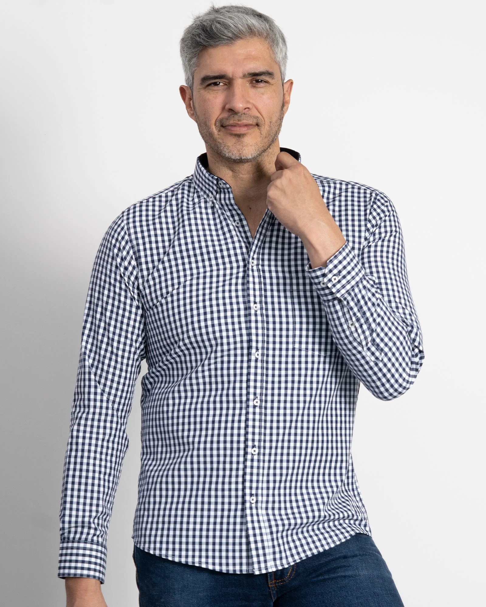 Camisa Cuadros Unicolor Azul Oscura - Image 5