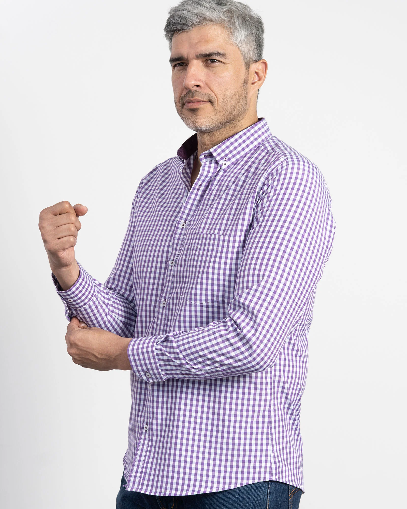 Camisa Cuadros Unicolor Morada - Image 3