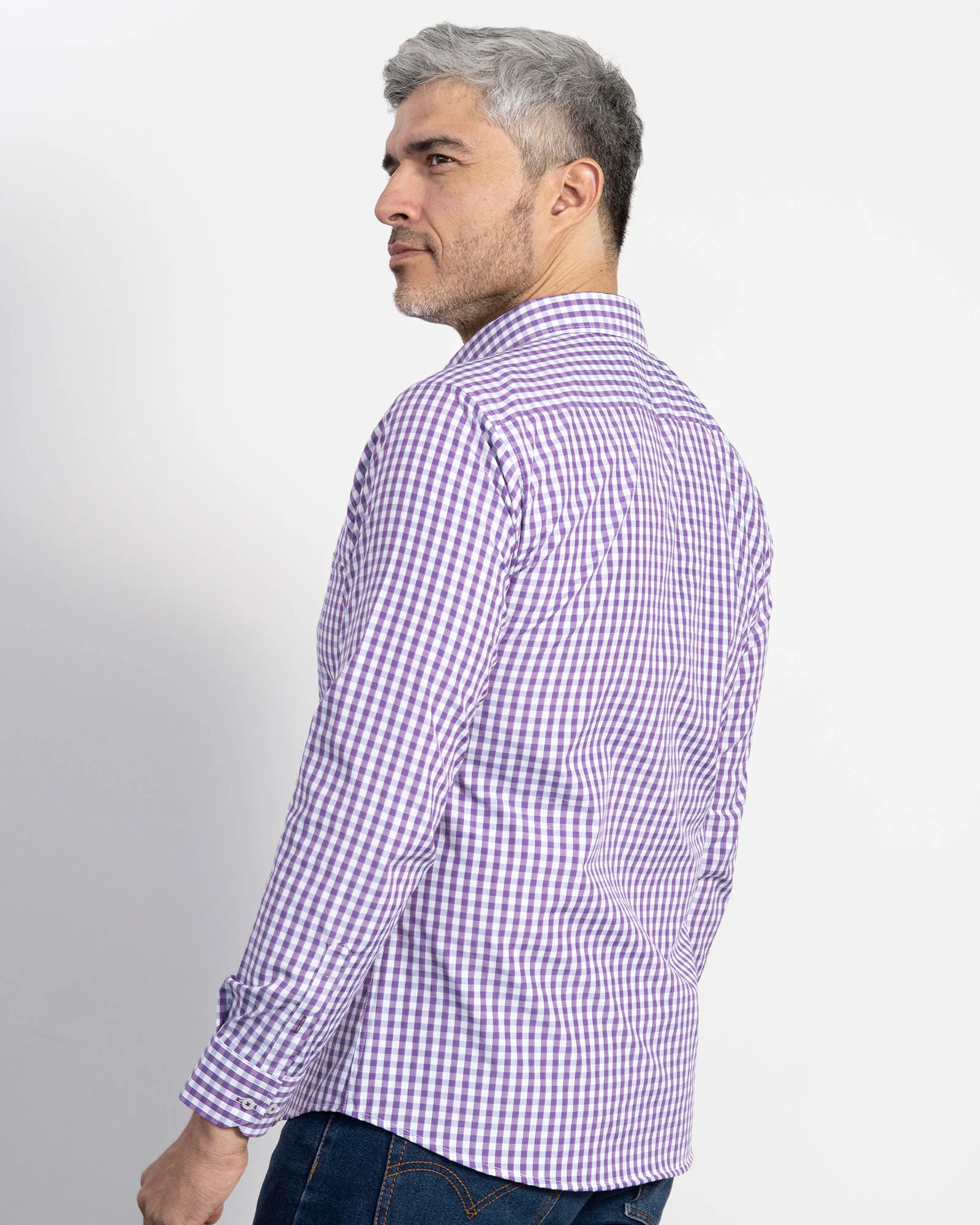 Camisa Cuadros Unicolor Morada - Image 4