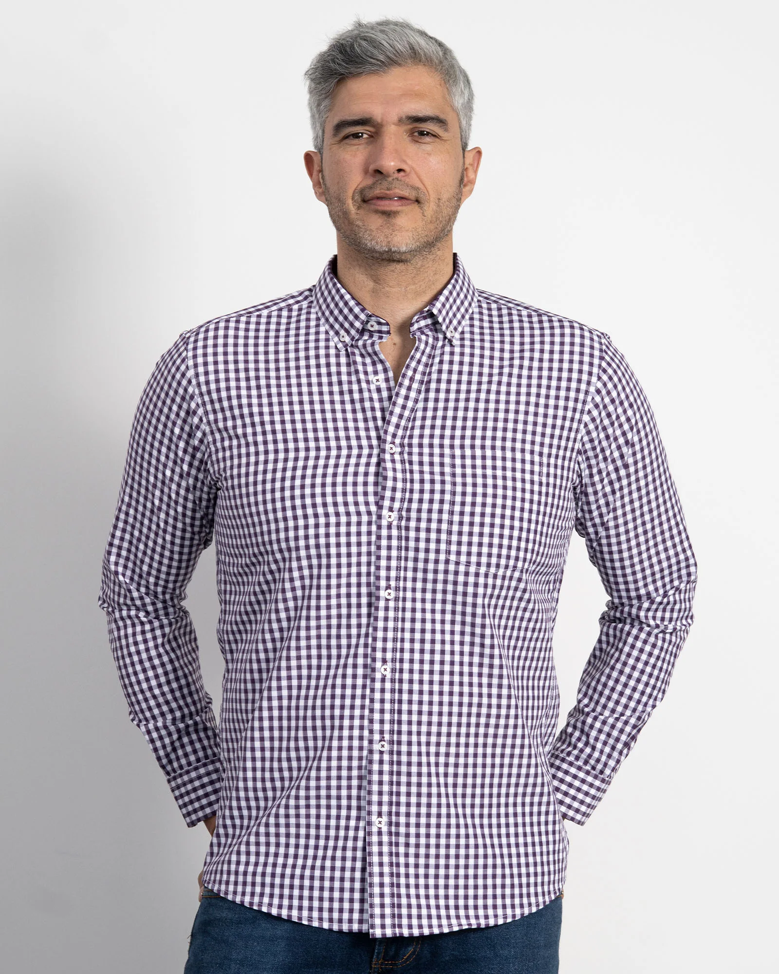 Camisa Cuadros Unicolor Morada Oscura - Image 3