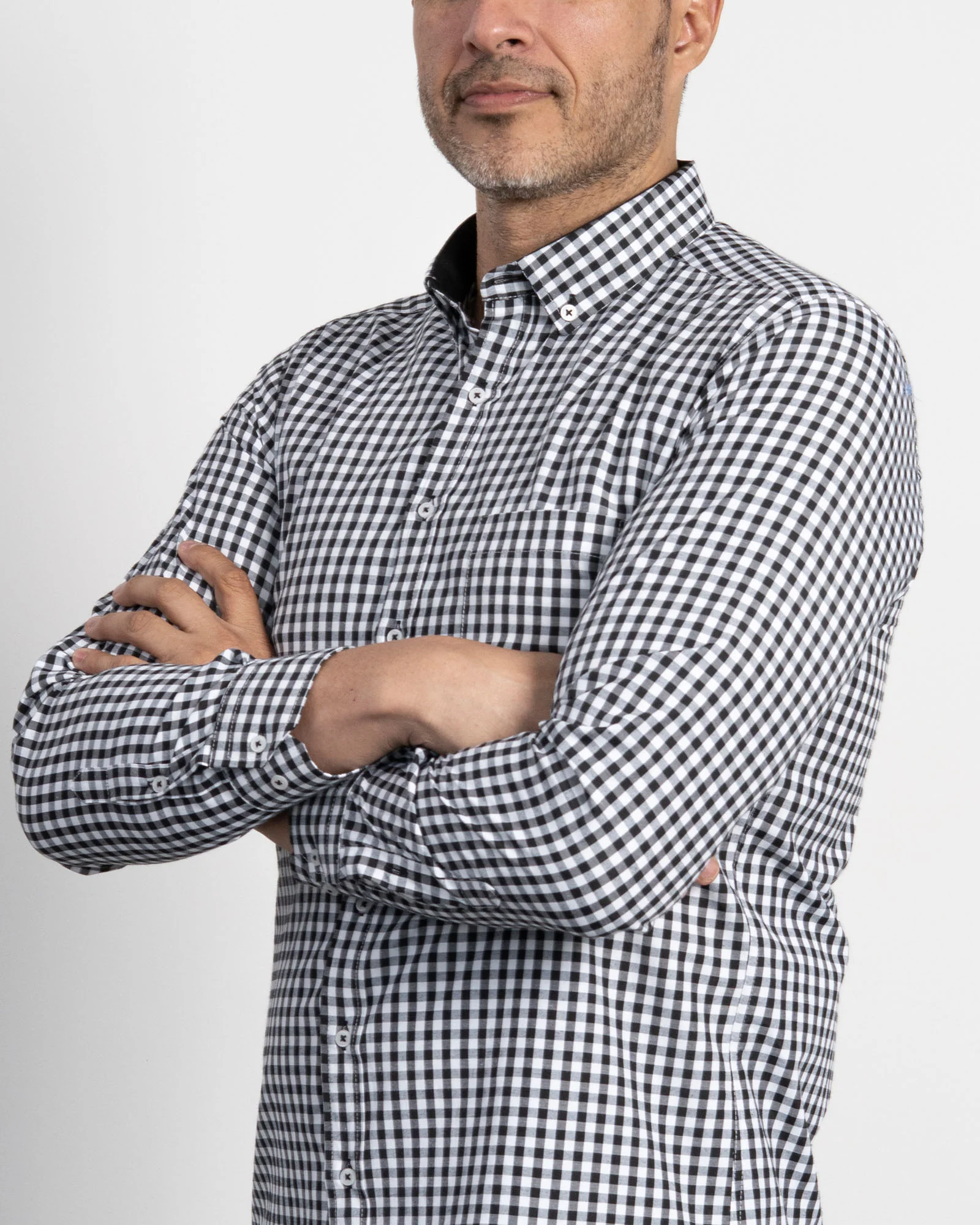 Camisa Cuadros Unicolor Negra - Image 4
