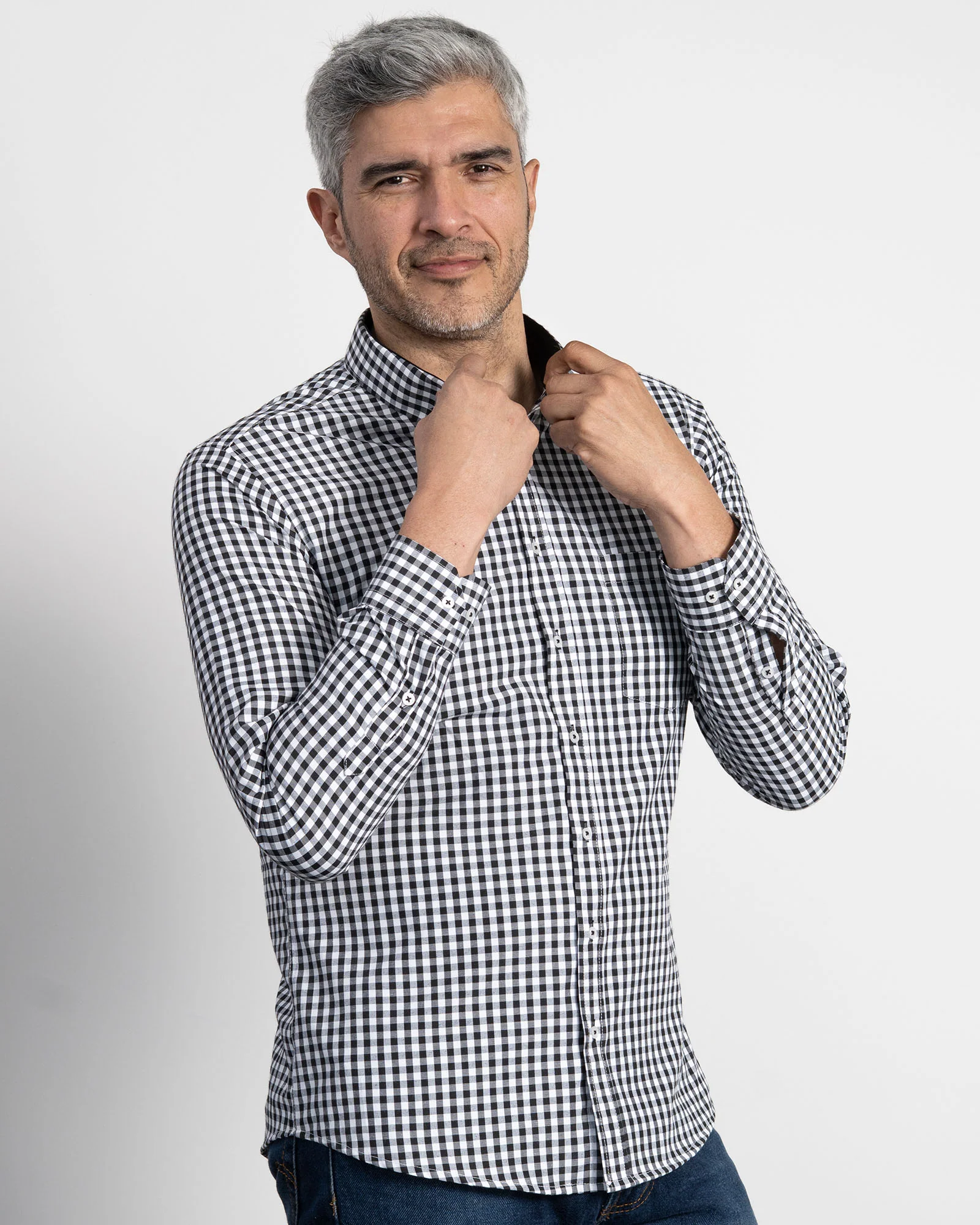 Camisa Cuadros Unicolor Negra - Image 6