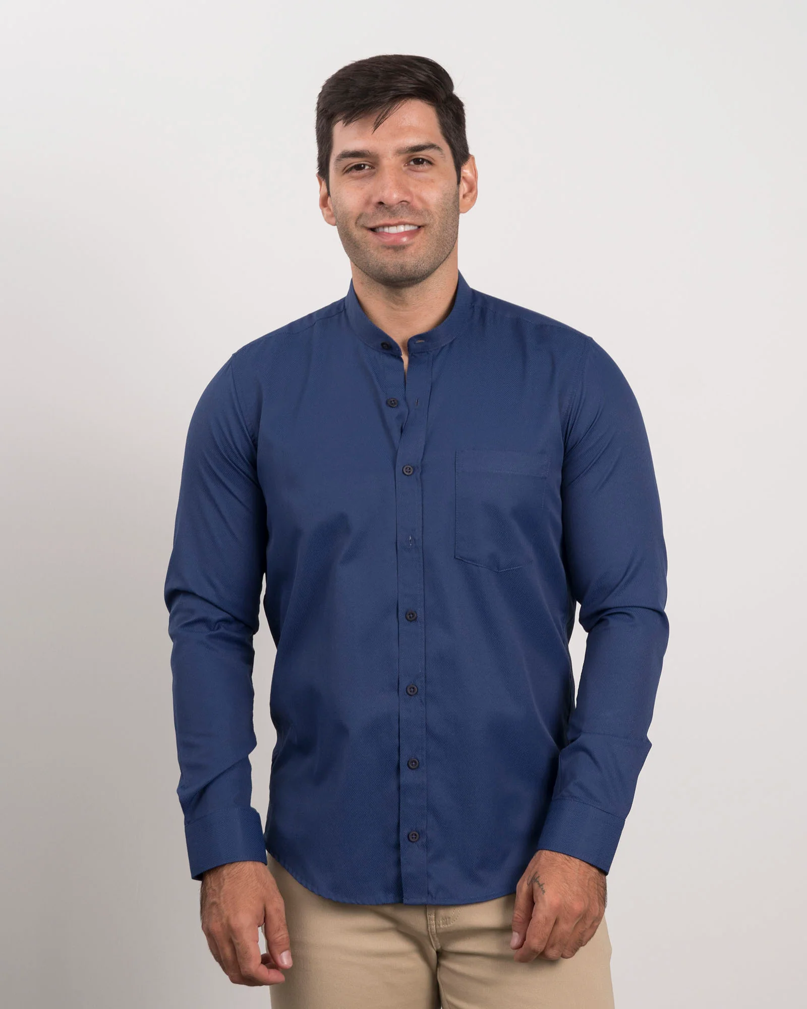 Camisa Cuello Mao Azul Oscuro - Image 3