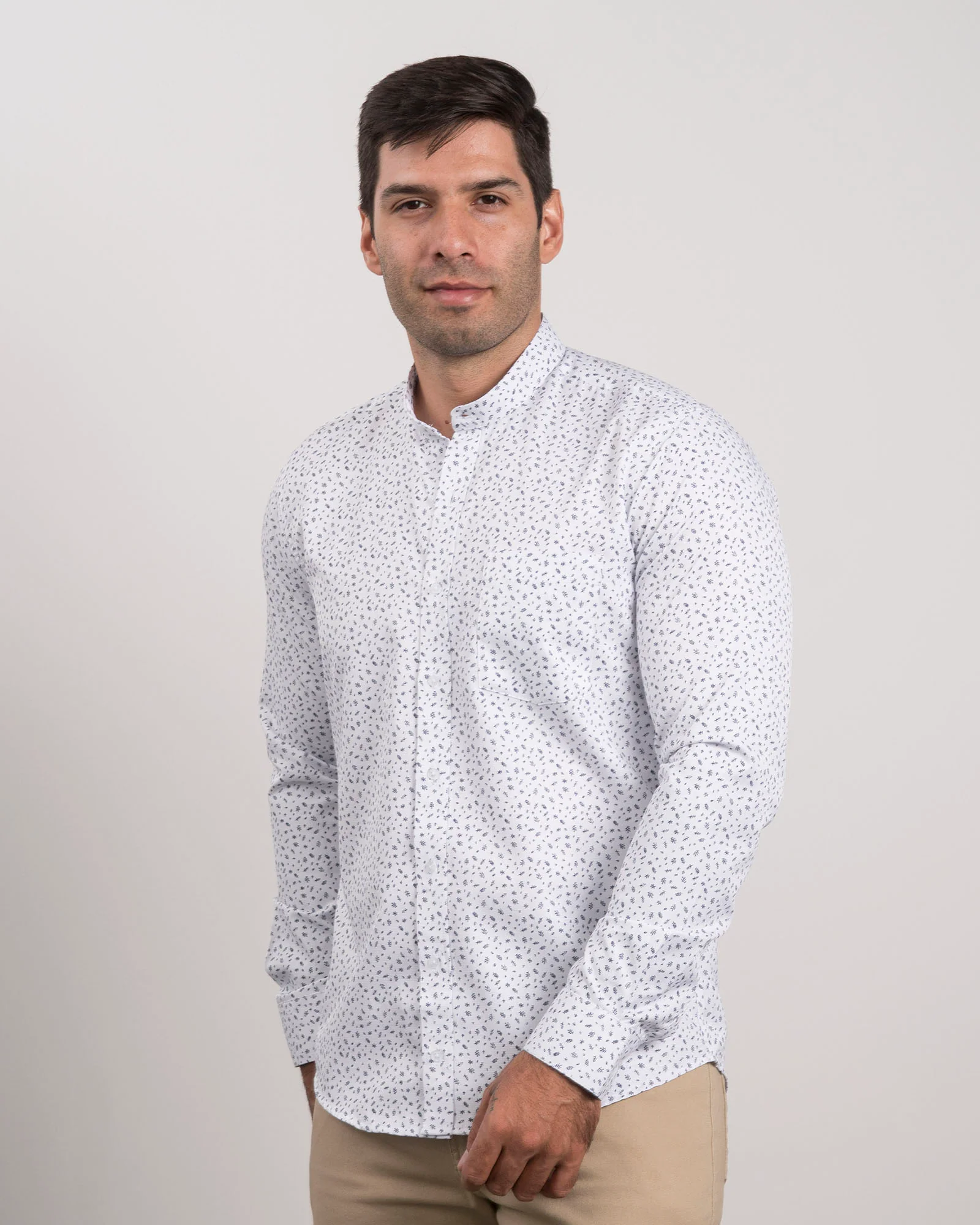 Camisa Cuello Mao Blanca Print - Image 3