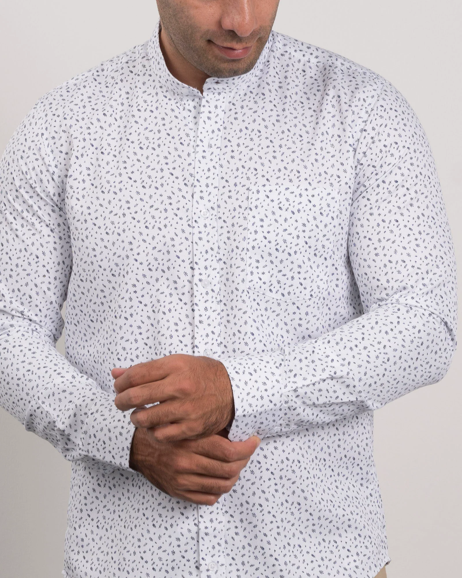 Camisa Cuello Mao Blanca Print - Image 9