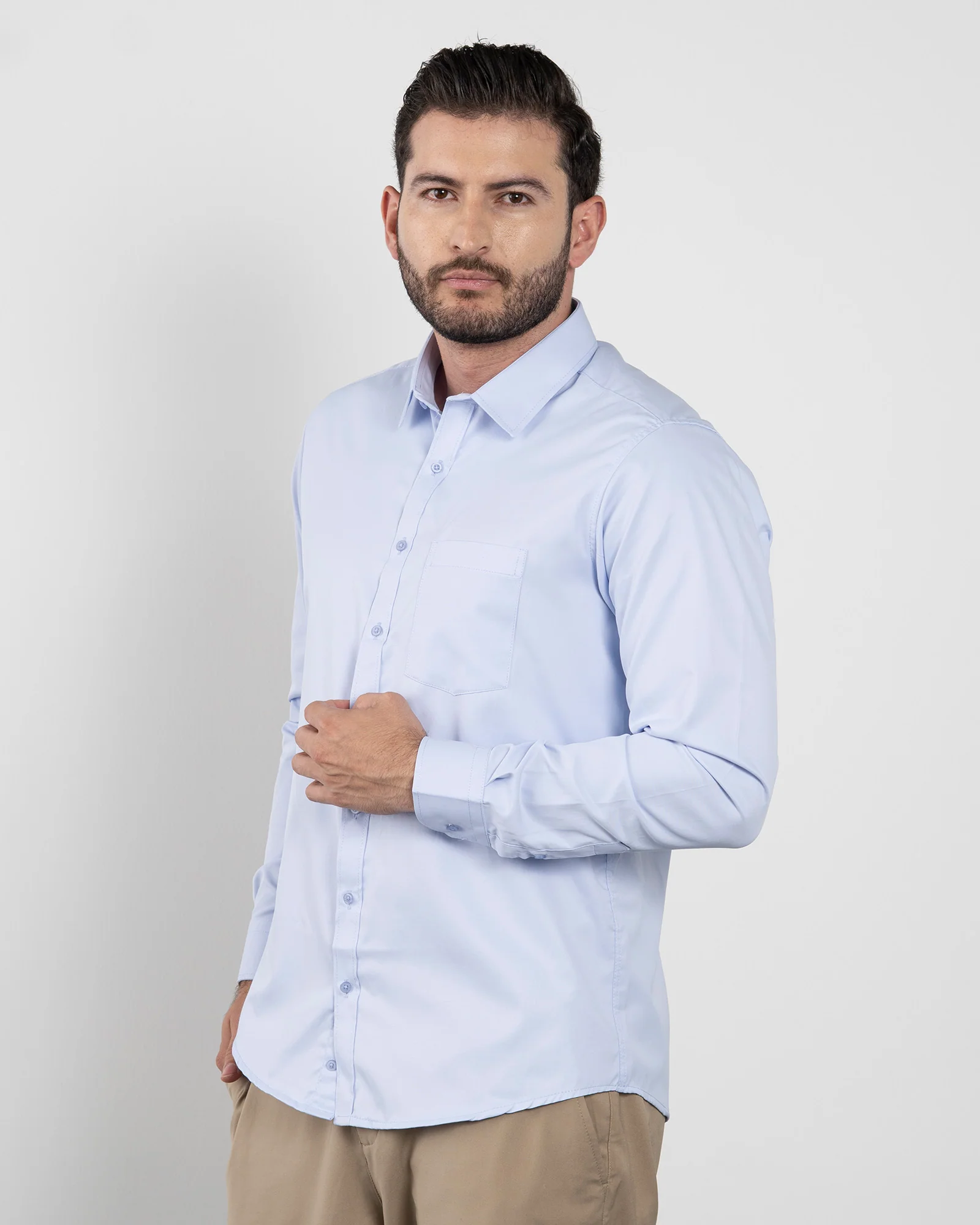 Camisa Formal Satín Azul Clara - Image 3