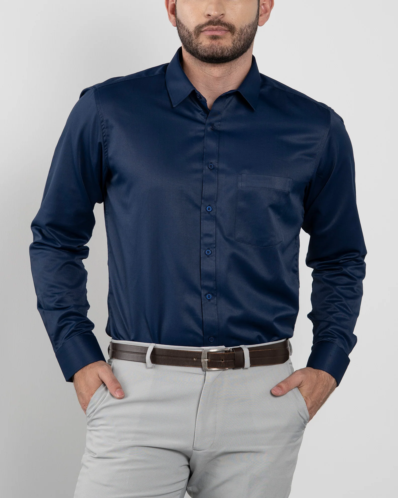 Camisa Formal Satín Azul Oscura - Image 5