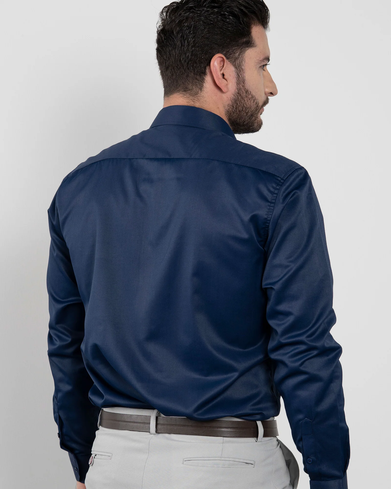 Camisa Formal Satín Azul Oscura - Image 6