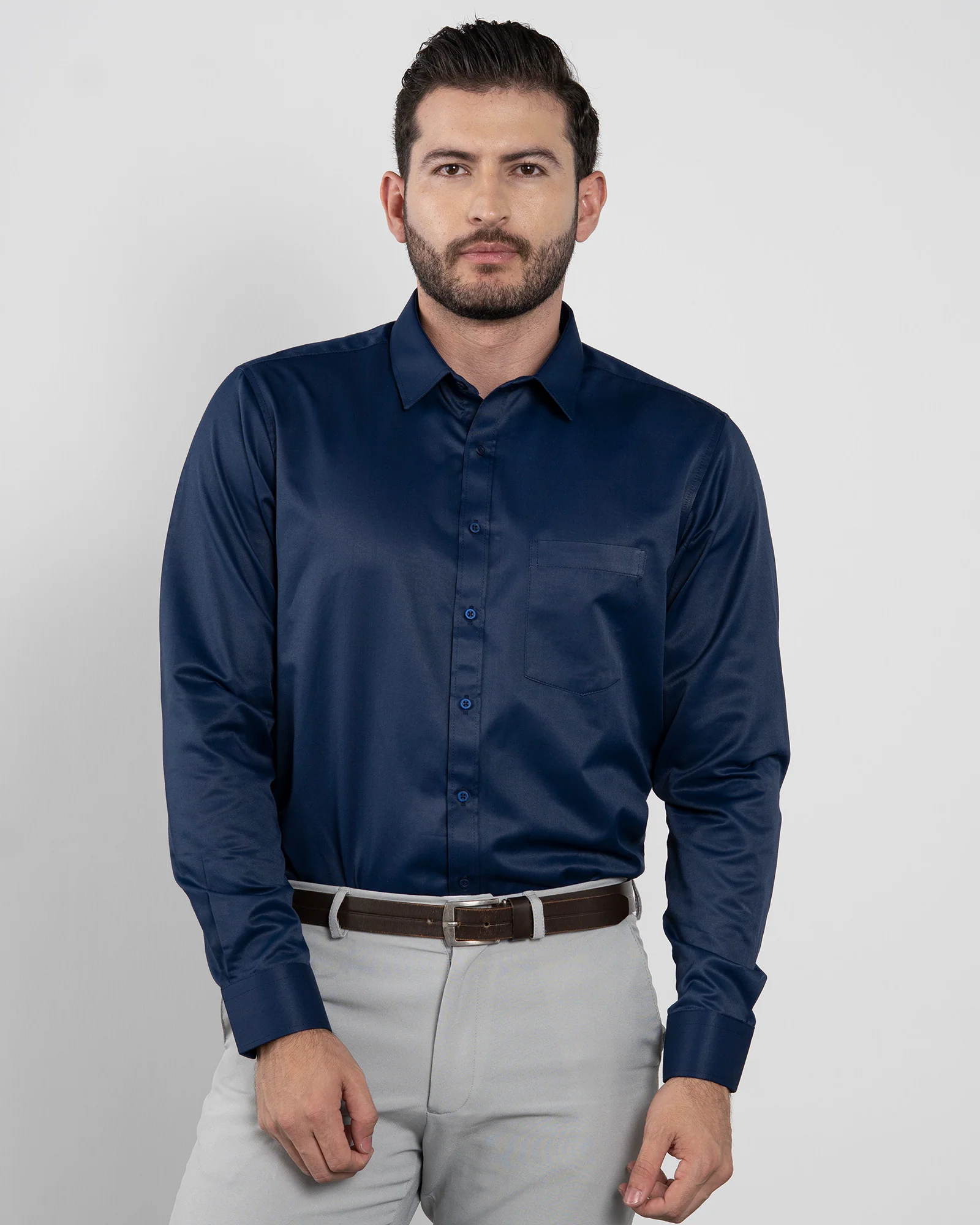 Camisa Formal Satín Azul Oscura - Image 9