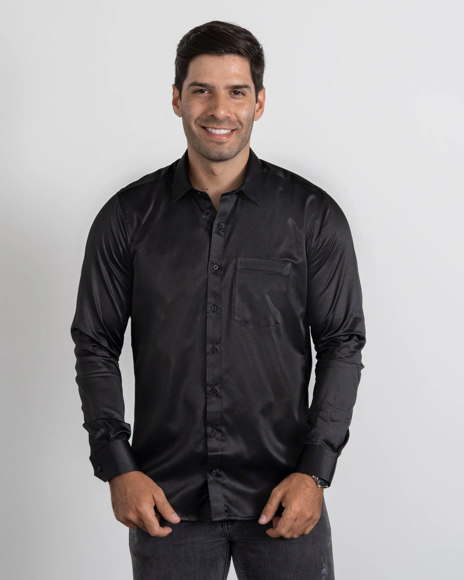 Camisa Formal Satín Negra - Image 3