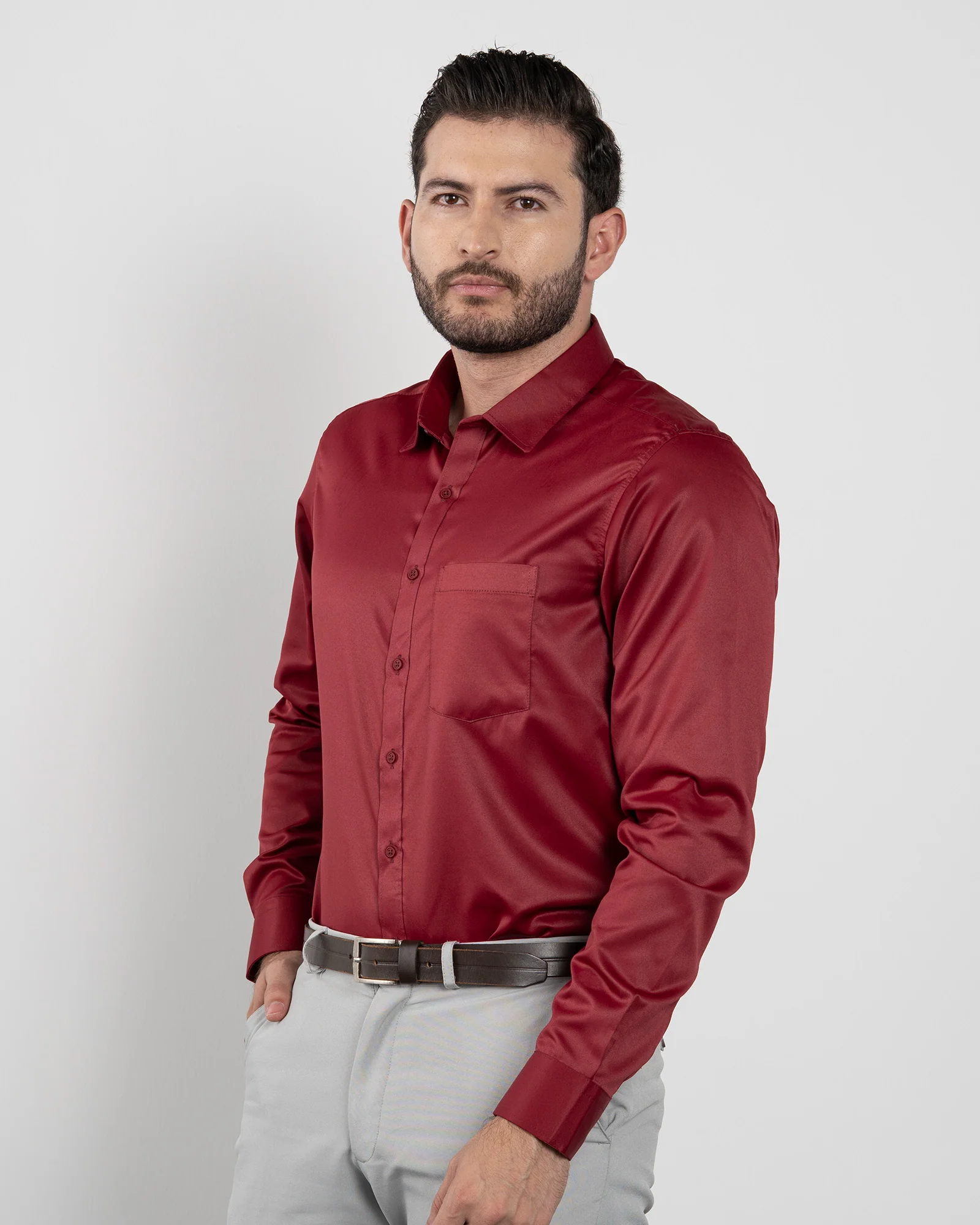 Camisa Formal Satín Vino Tinto - Image 3