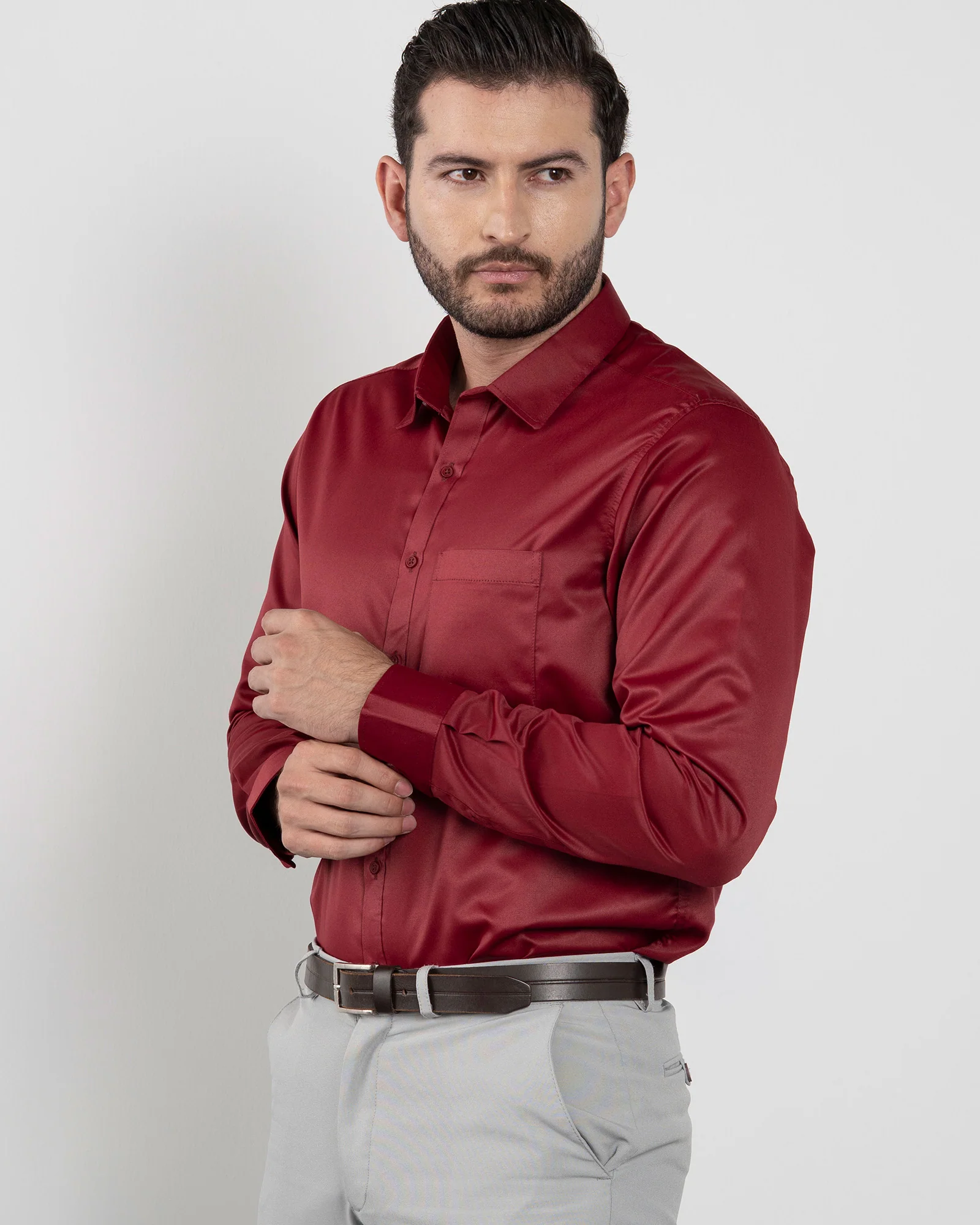 Camisa Formal Satín Vino Tinto - Image 4