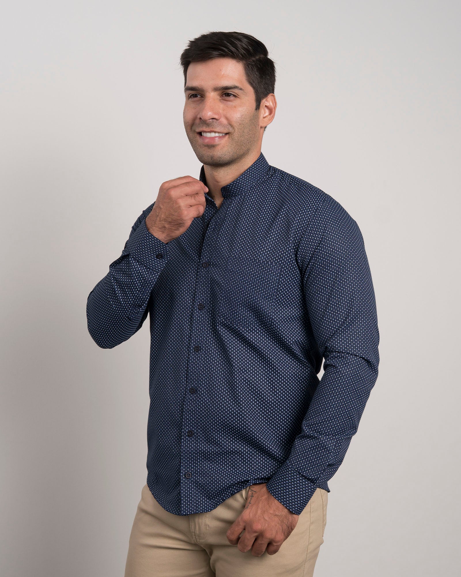 Camisa Print Azul Cuello Mao - Image 3