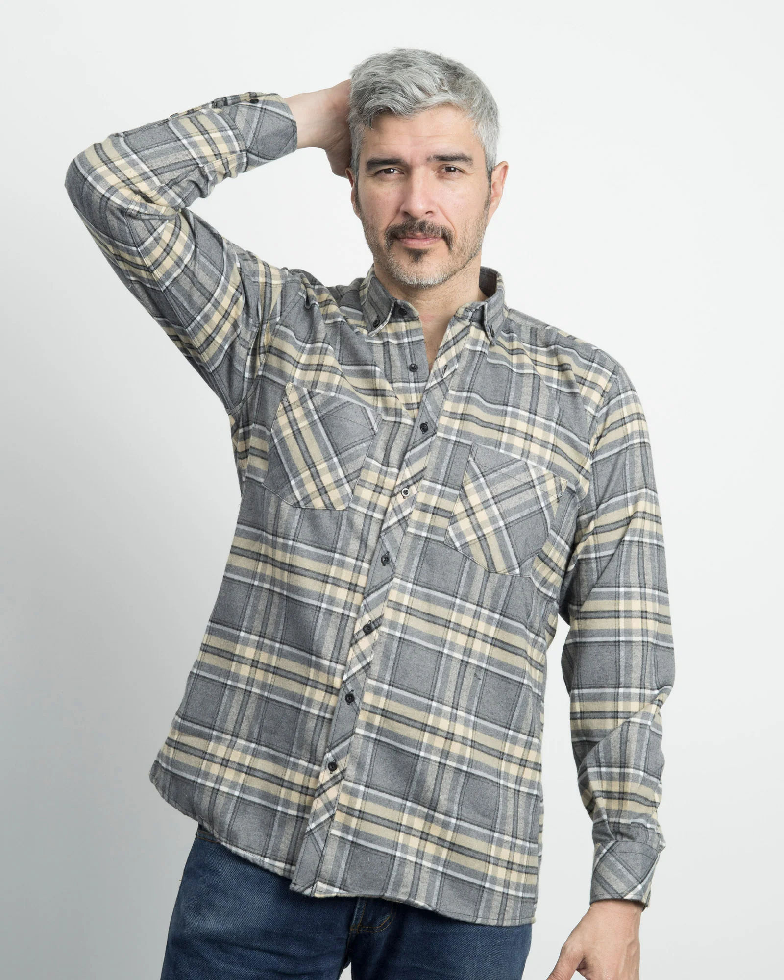 Camisa Leñadora Gris Cuadros Beige - Image 3
