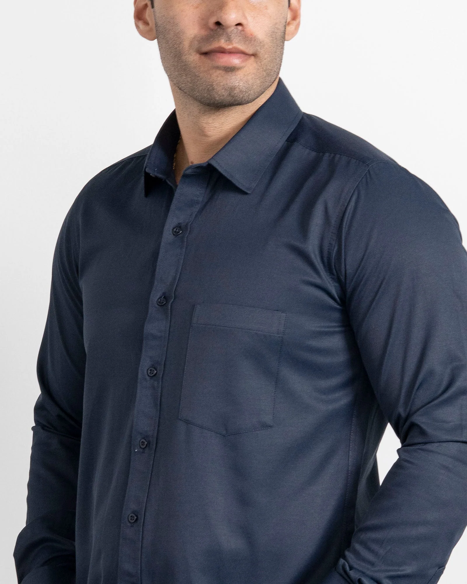 Camisa Mancorna Azul Oscuro - Image 4