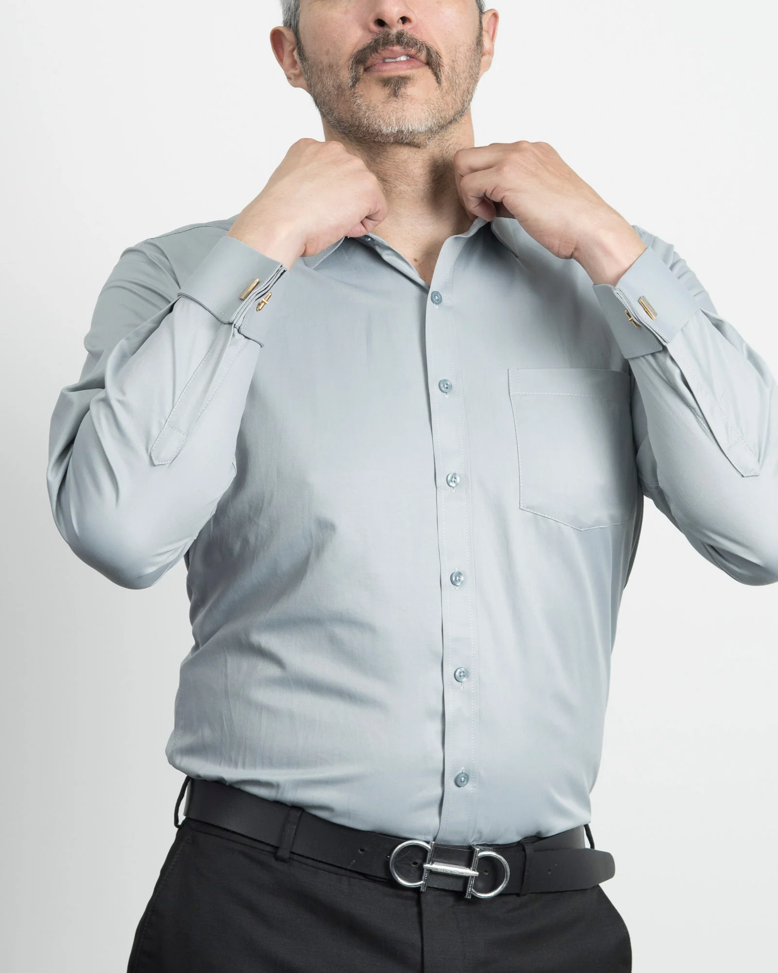 Camisa Mancorna Gris Claro - Image 3