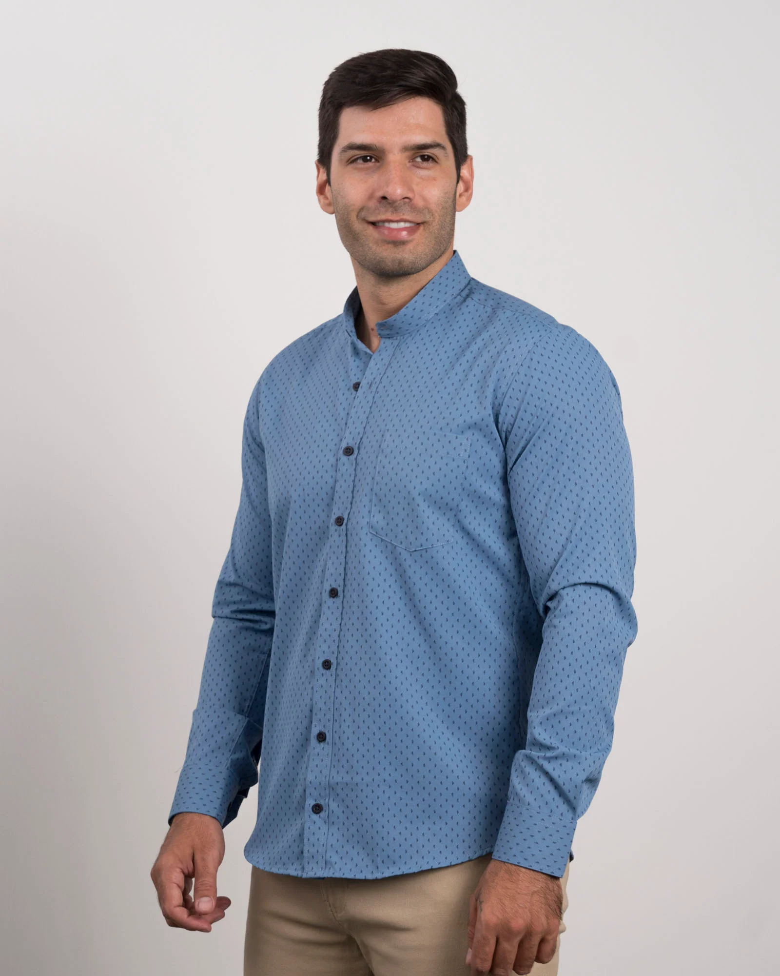 Camisa Print Azul Cuello Mao - Image 3
