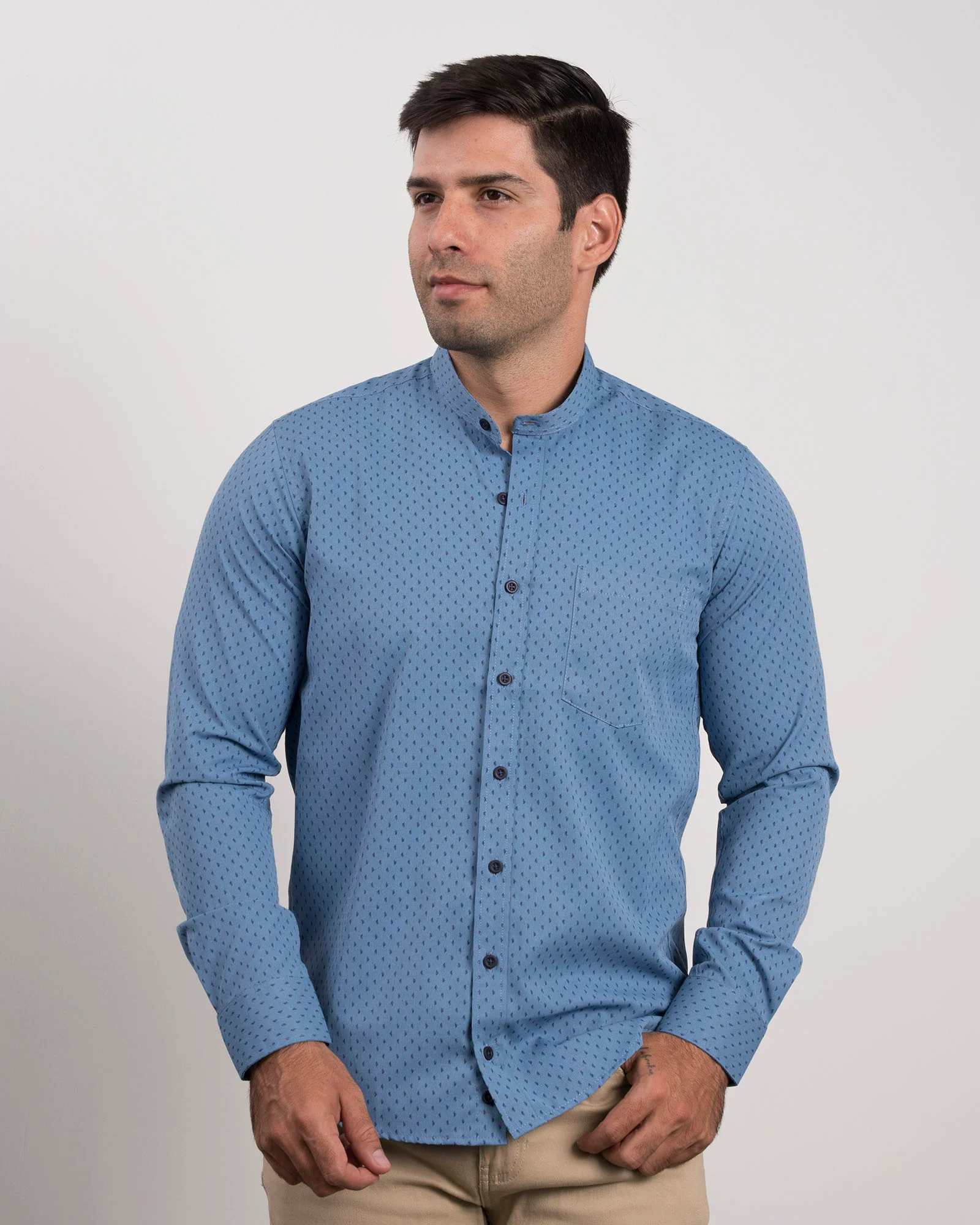 Camisa Print Azul Cuello Mao - Image 4