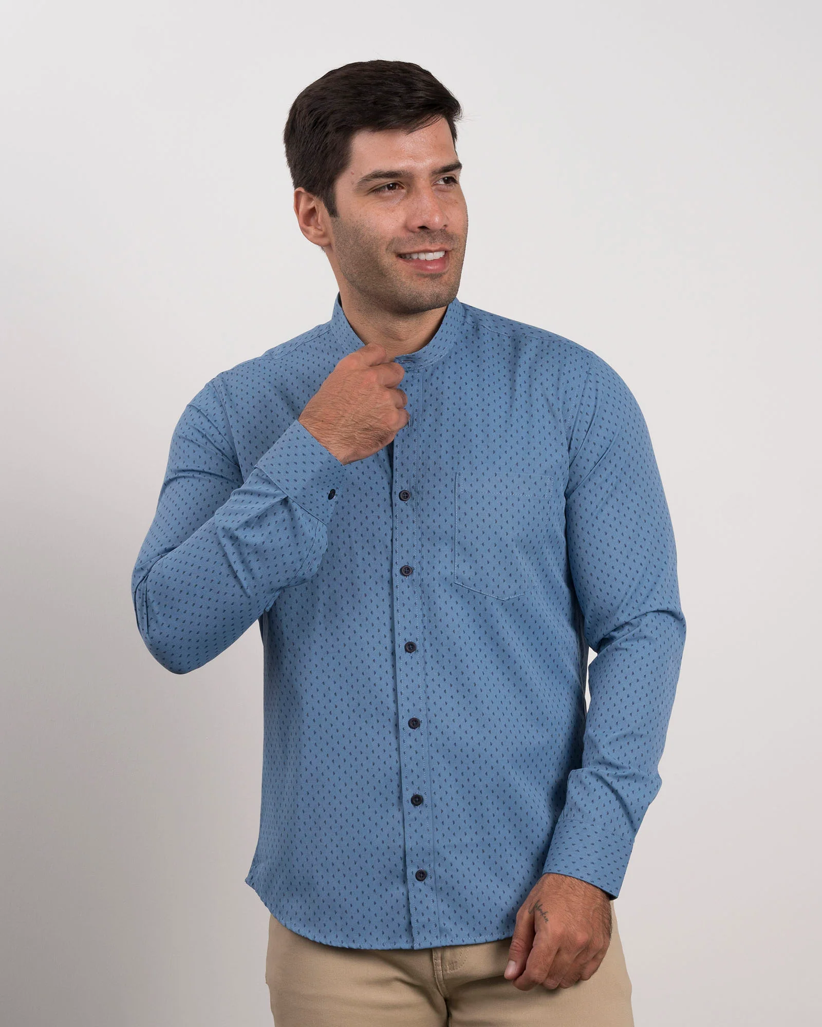 Camisa Print Azul Cuello Mao - Image 5