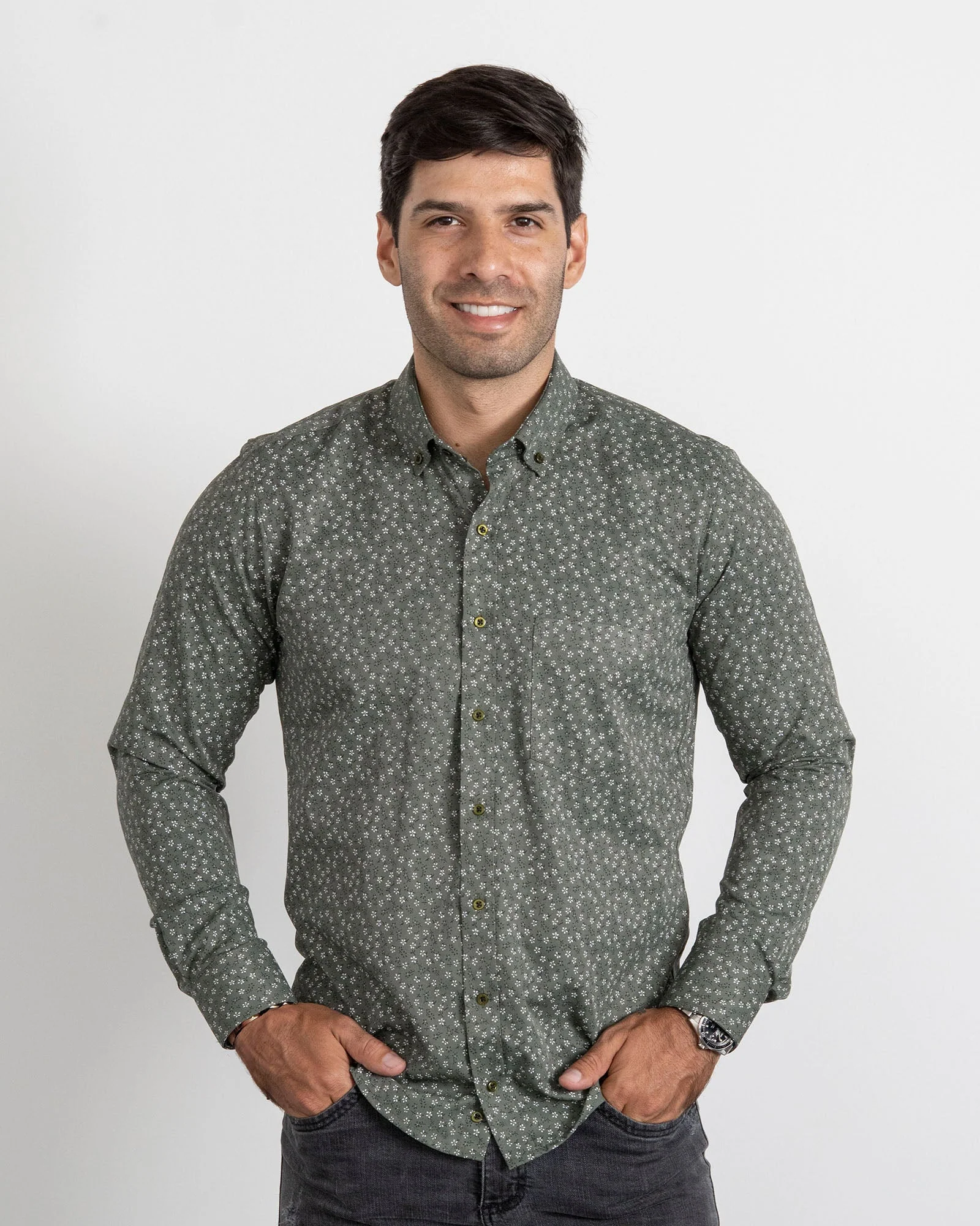 Camisa Print Flores Verde Militar - Image 3