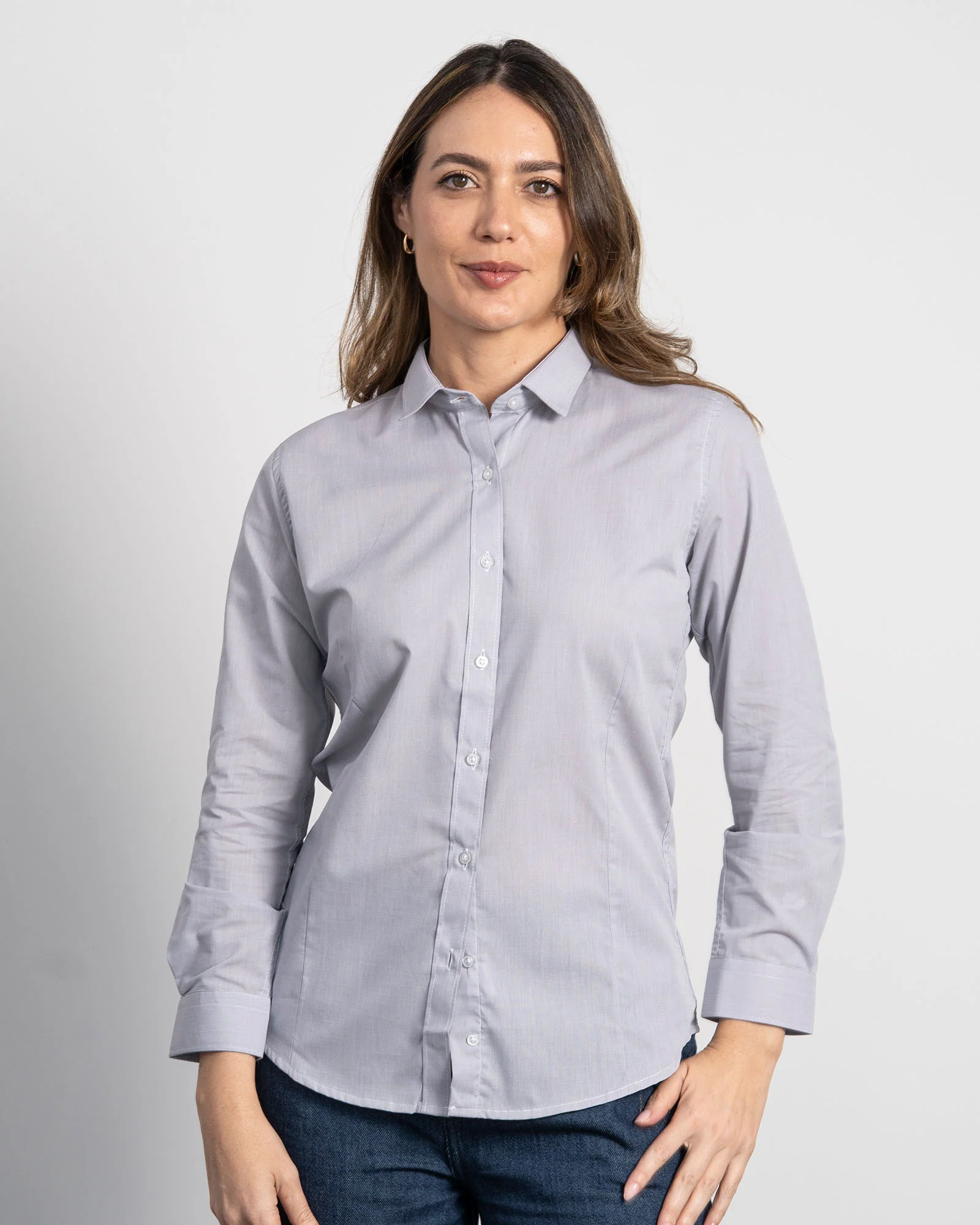 Camisa Solo Fondo Gris Claro Rayas Mujer - Image 4