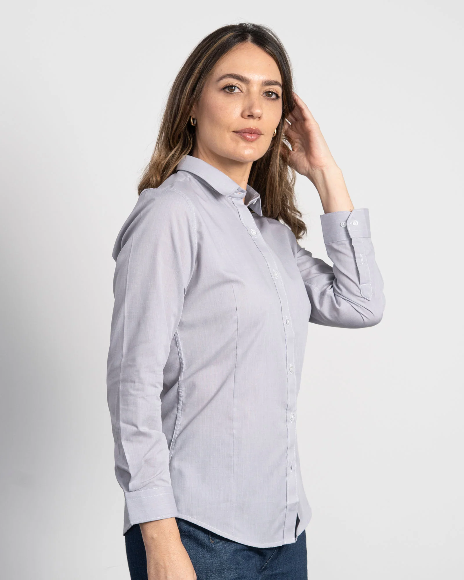 Camisa Solo Fondo Gris Claro Rayas Mujer - Image 6