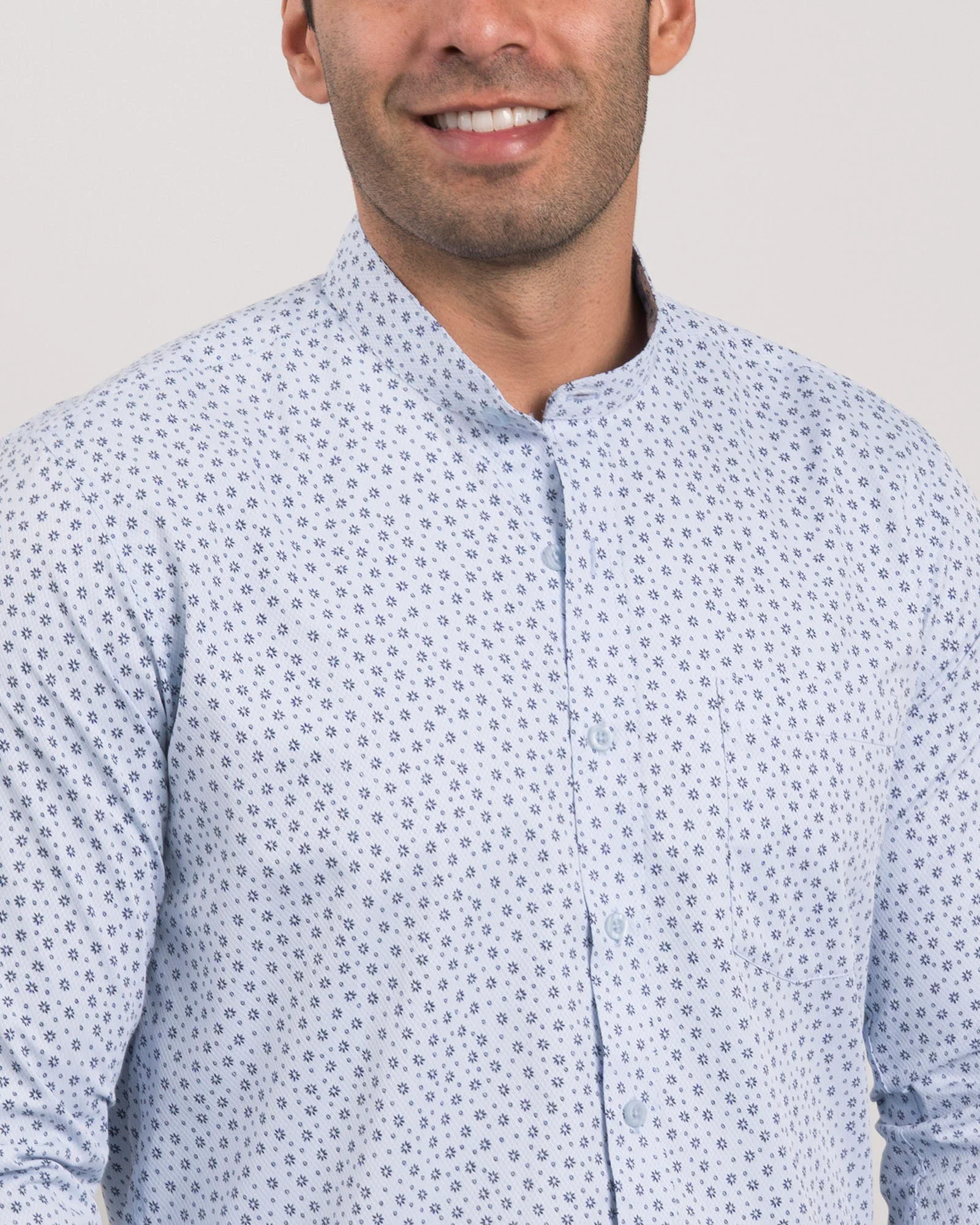 Camisa Azul Clara Print Cuello Mao - Image 3